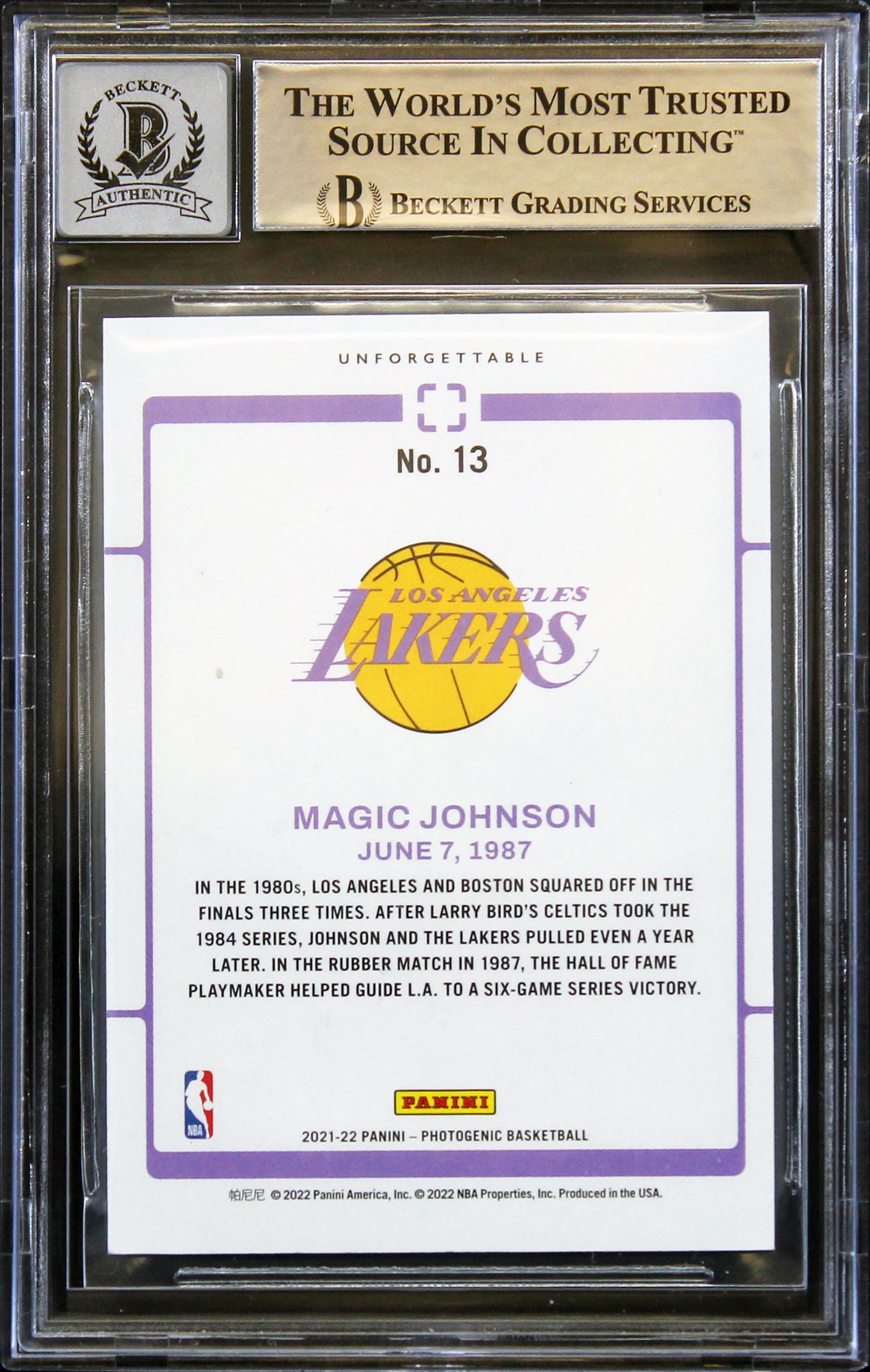 Magic Johnson & Larry Bird Signed 2021 Panini PU #13 Card Auto 10! BAS Slabbed