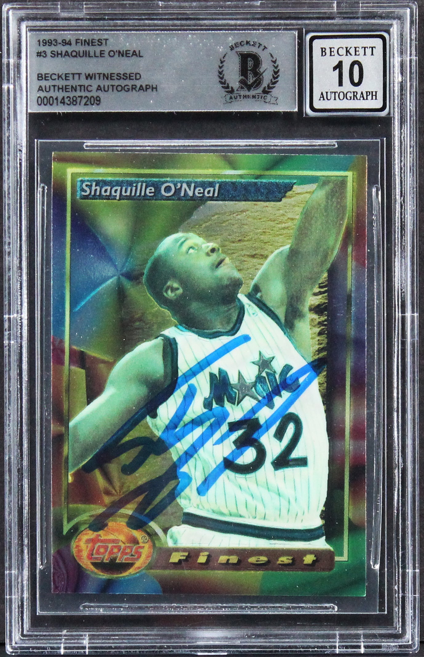 Magic Shaquille O'Neal Authentic Signed 1993 Finest #3 Card Auto 10! BAS Slabbed