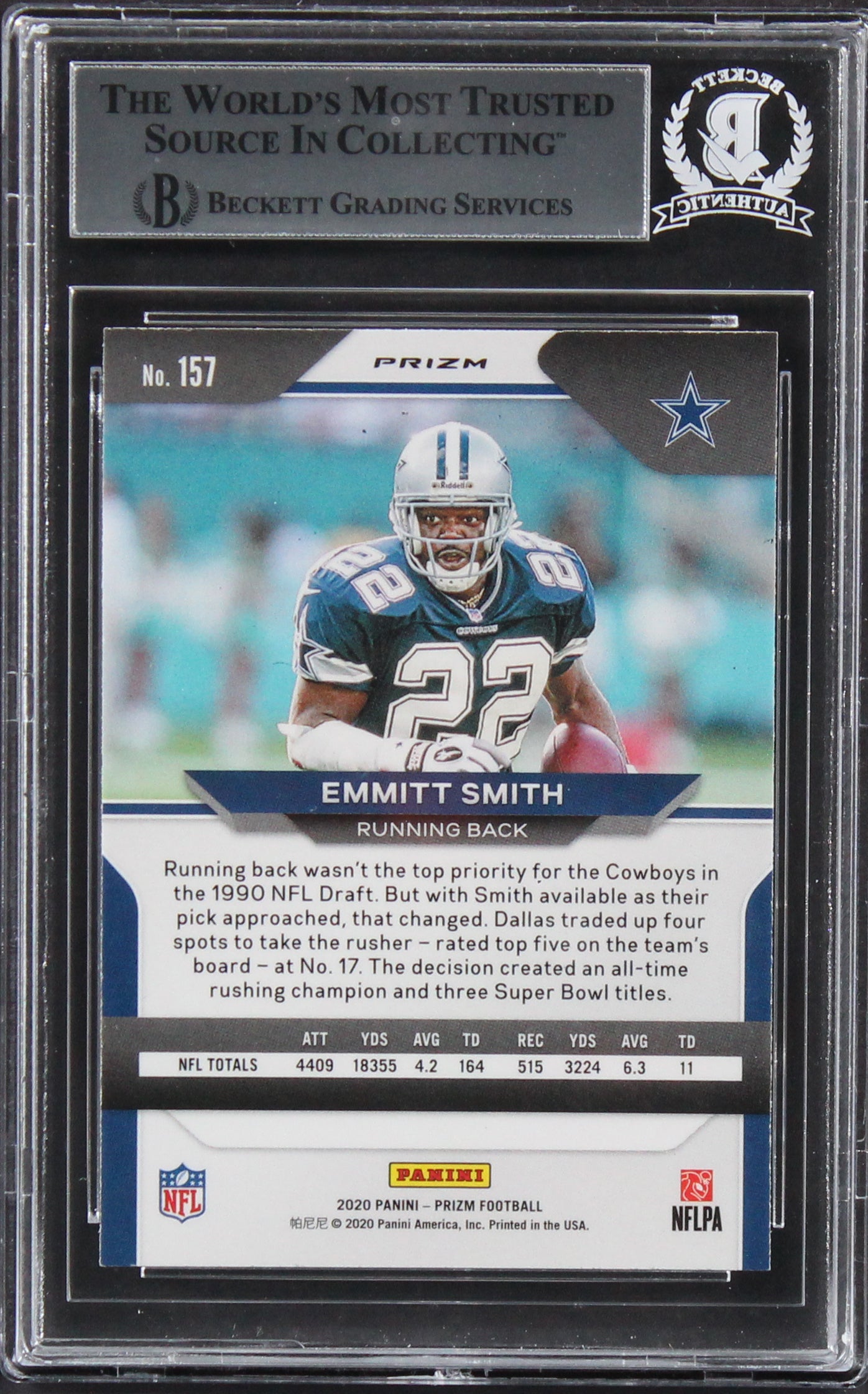 Cowboys Emmitt Smith Signed 2020 Panini Prizm Prizms Red Ice #157 Card BAS Slab
