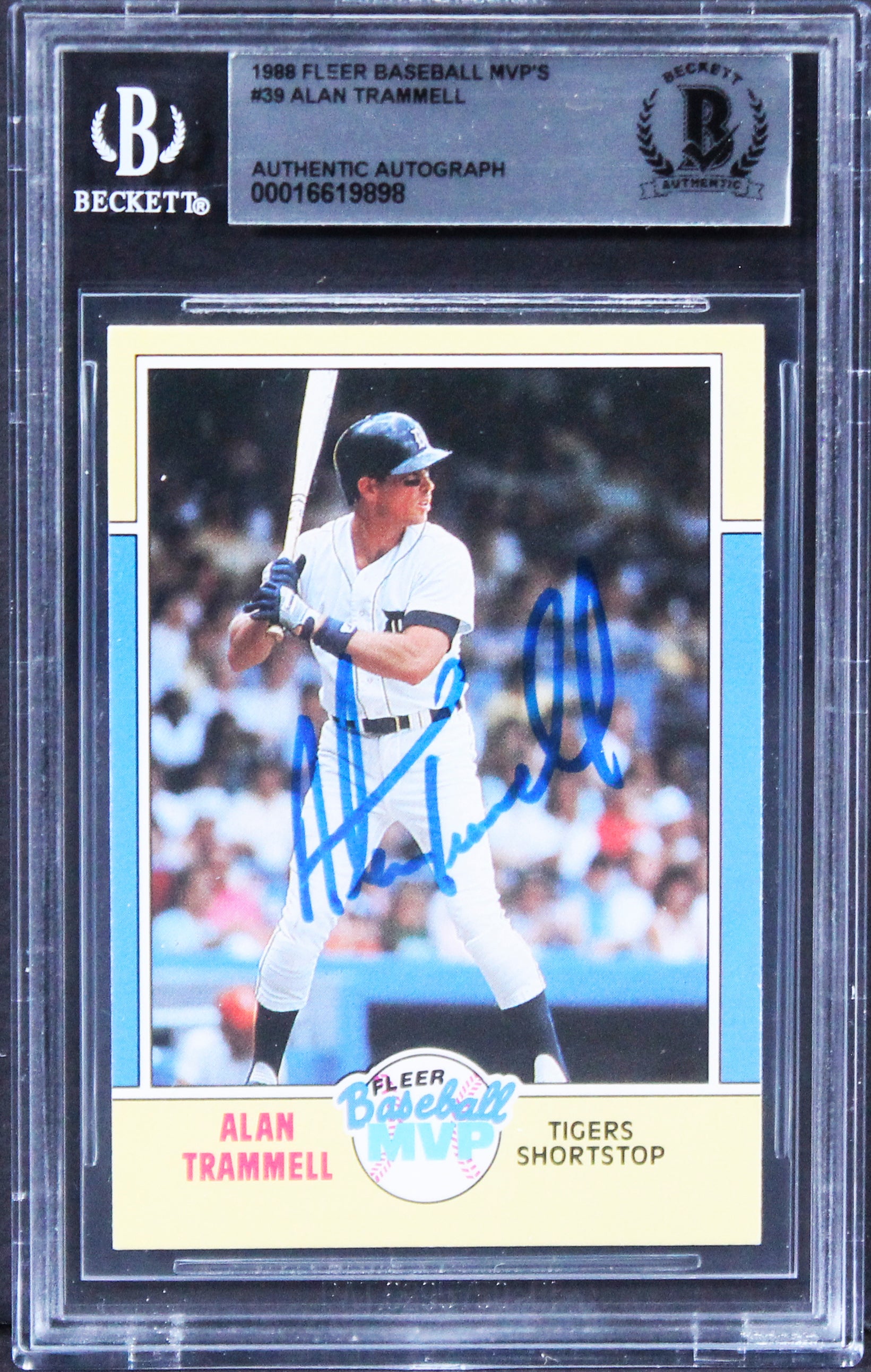 Tigers Alan Trammell Authentic Signed 1988 Fleer MVP's #39 Card BAS Slabbed