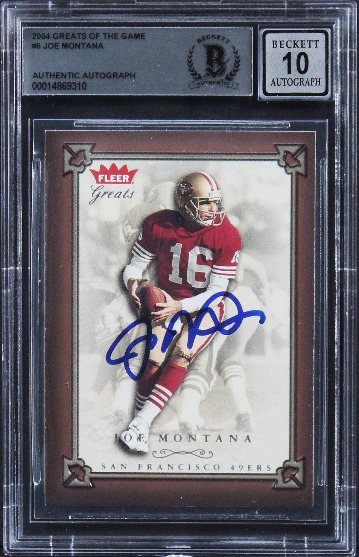 49ers Joe Montana Signed 2004 Greats Of The Game #6 Card Auto 10! BAS Slabbed