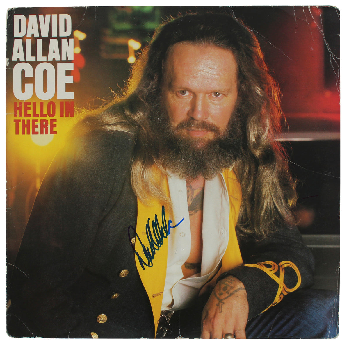 David Allan Coe Authentic Signed Hello In There Album Cover BAS #BG83038