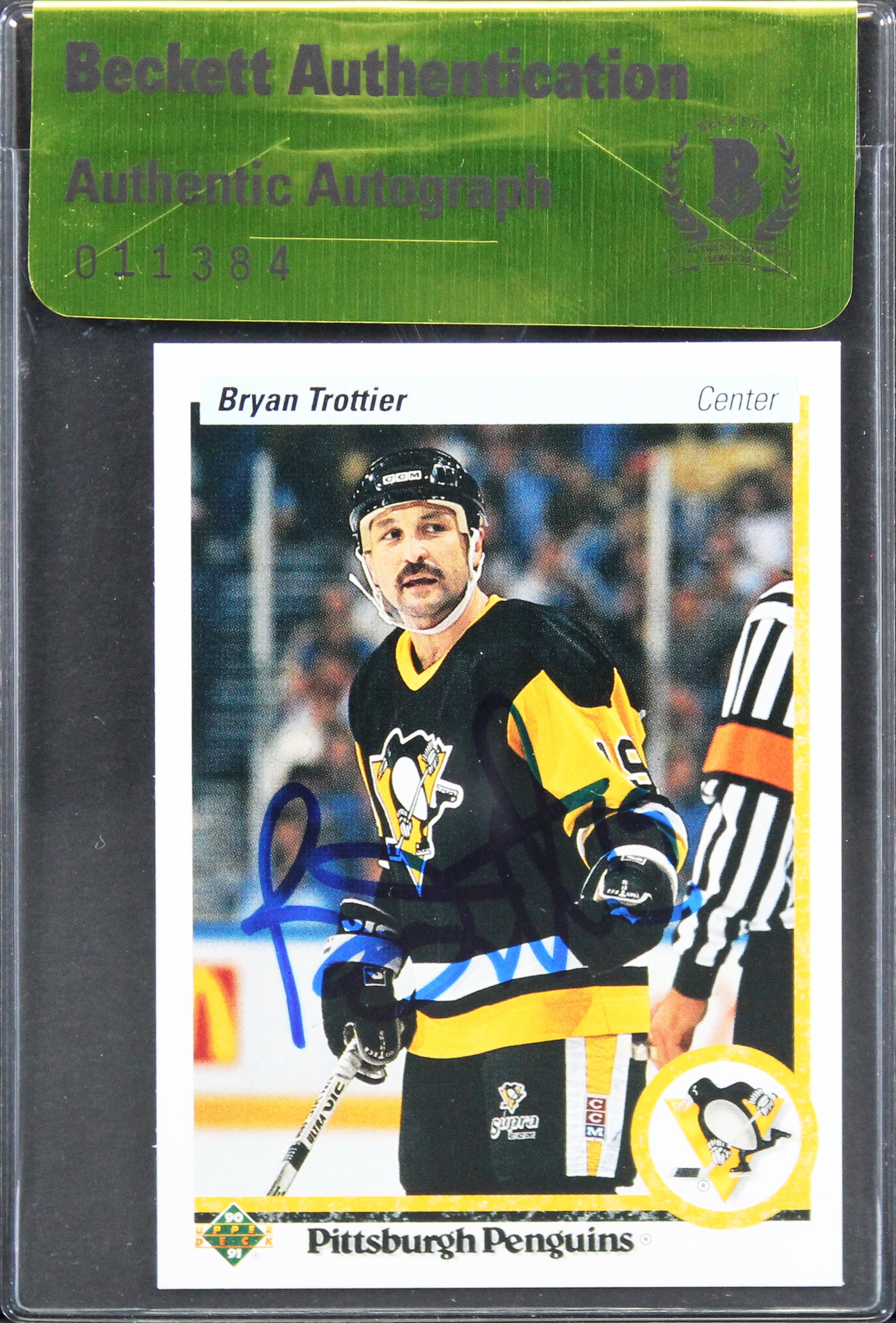 Penguins Bryan Trottier Authentic Signed 1991 Upper Deck #425 Card BAS #11384