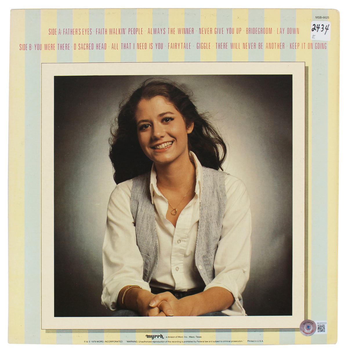 Amy Grant Authentic Signed My Fathers Eyes Album Cover Autographed BAS #BG83033