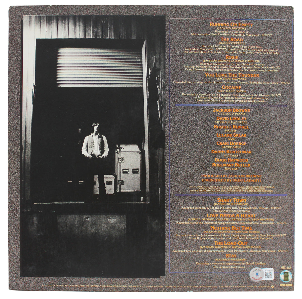Jackson Browne Authentic Signed Running On Empty Album Cover BAS #BG83032