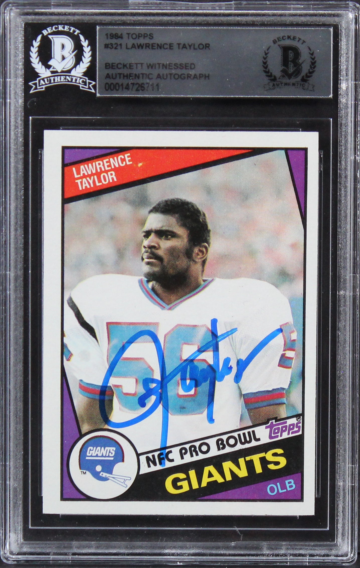 Giants Lawrence Taylor Authentic Signed 1984 Topps #321 Card BAS Slabbed