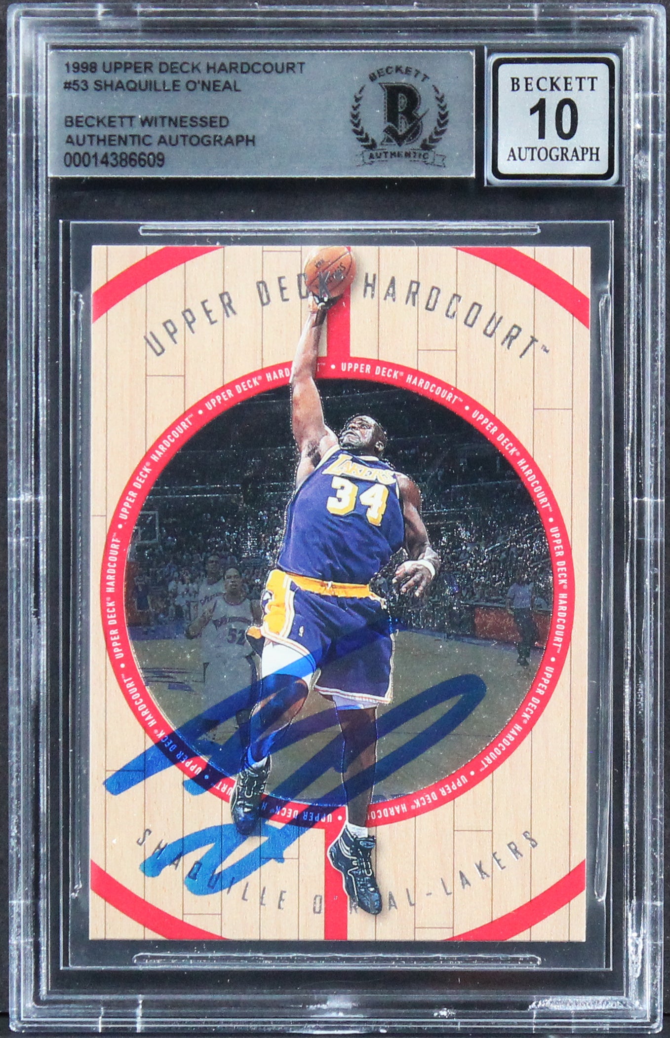 Shaquille O'Neal Signed 1998 Upper Deck Hardcourt #53 Card Auto 10! BAS Slabbed