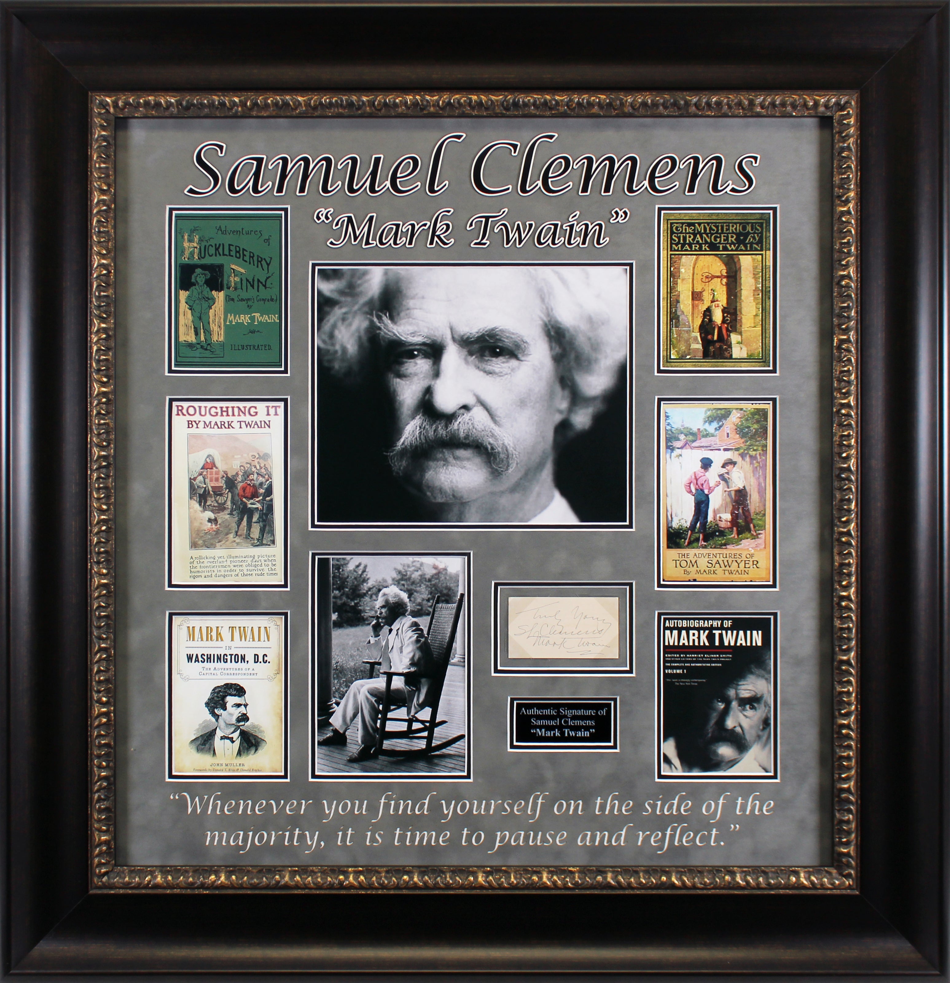 Samuel Clemens "Truly Yours Mark Twain" Signed & Framed Cut Sig Auto 9! BAS