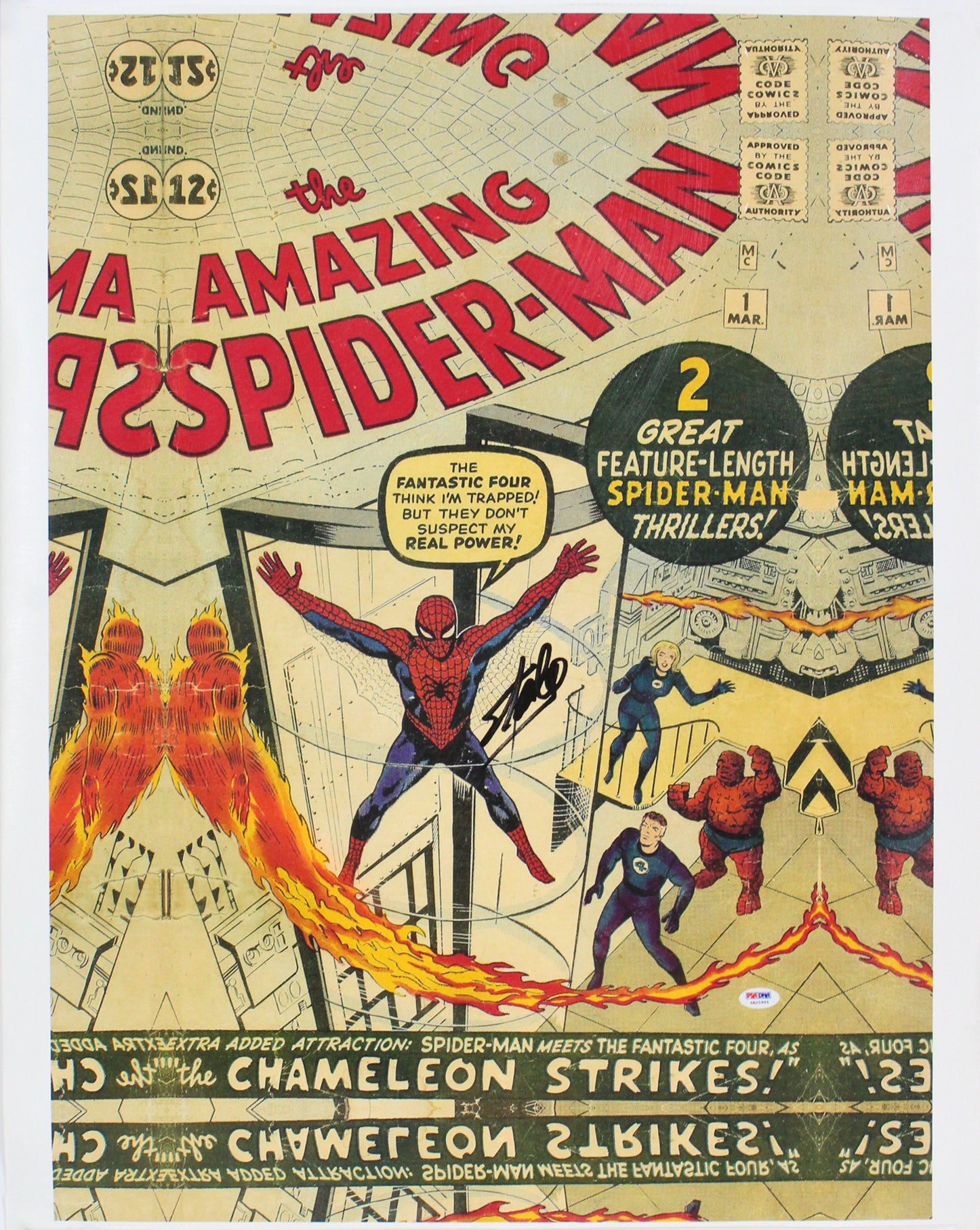 Stan Lee Authentic Signed 16X24 Amazing Spider-Man #1 Comic Canvas PSA #6A20995