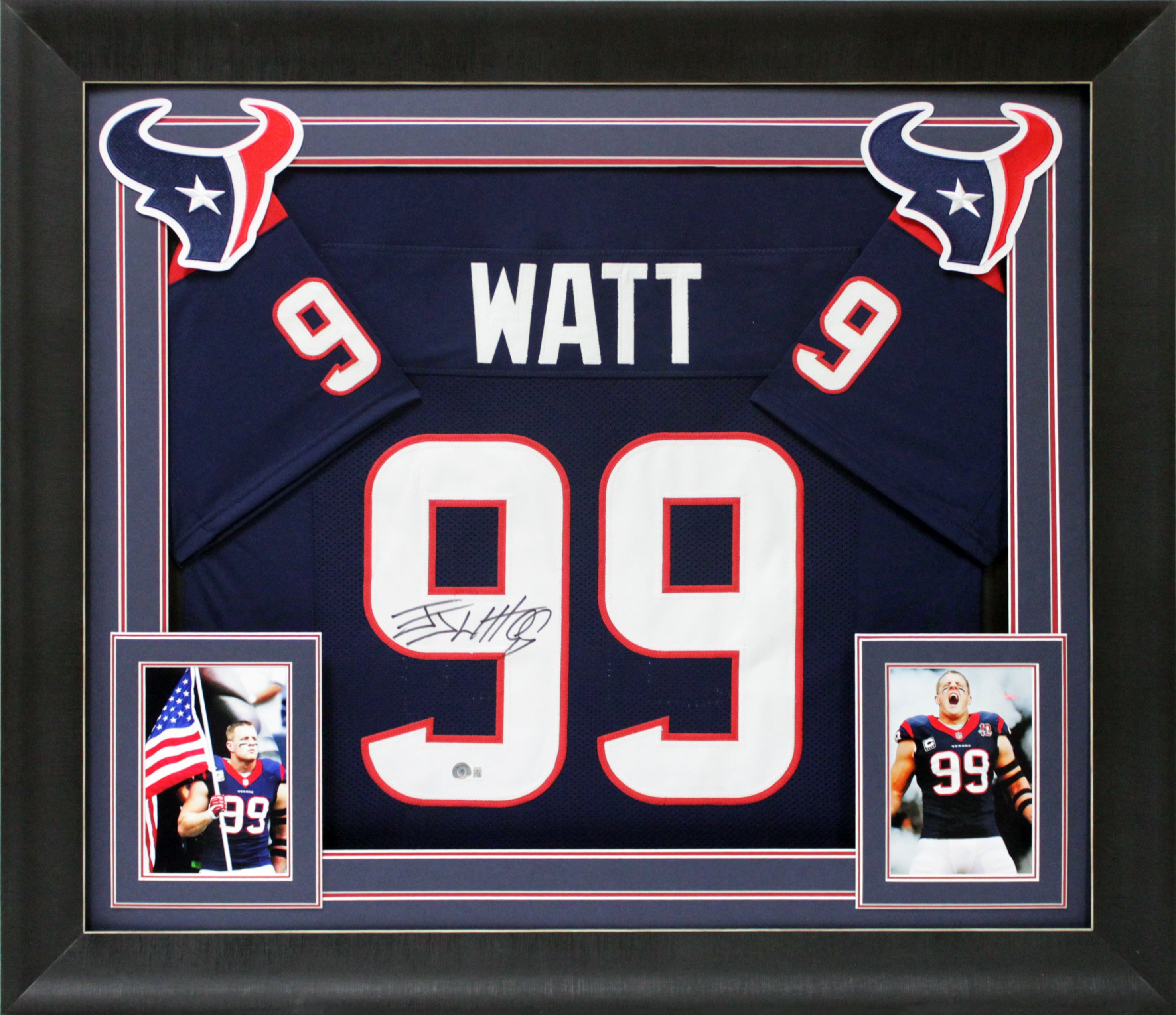 J.J. Watt Authentic Signed Navy Blue Pro Style Framed Jersey BAS Witnessed