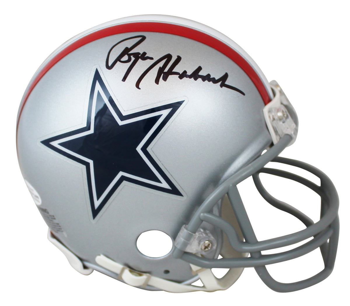 Cowboys Roger Staubach Signed 1976 Throwback Rep Mini Helmet BAS Witnessed