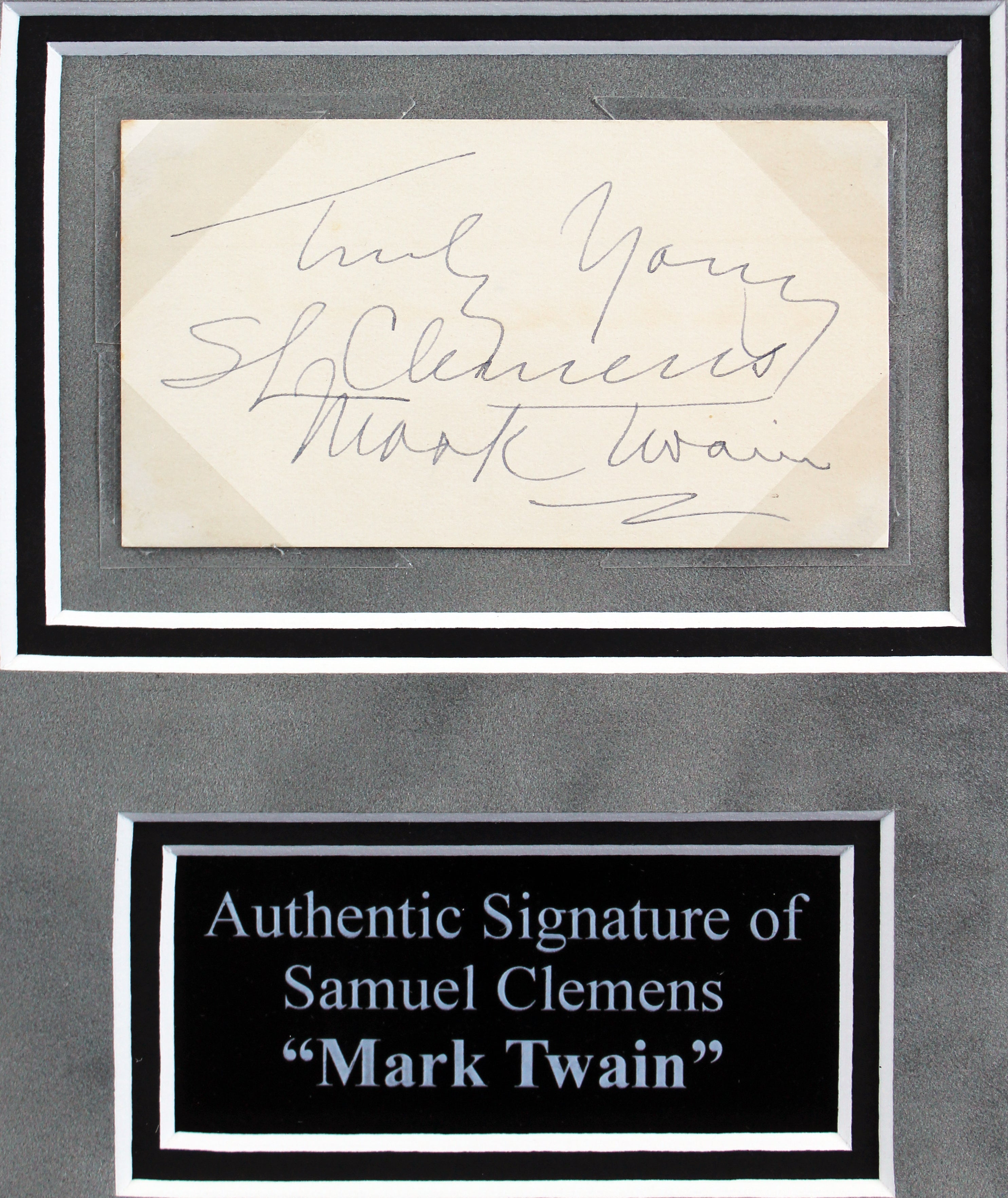 Samuel Clemens "Truly Yours Mark Twain" Signed & Framed Cut Sig Auto 9! BAS