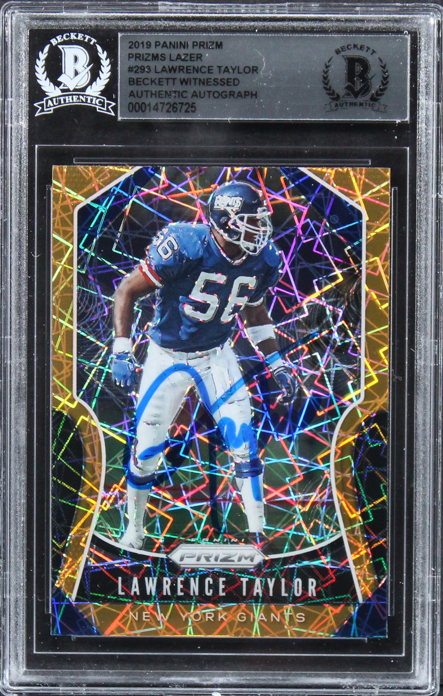 Giants Lawrence Taylor Signed 2019 Panini Prizm Lazer #293 Card BAS Slabbed