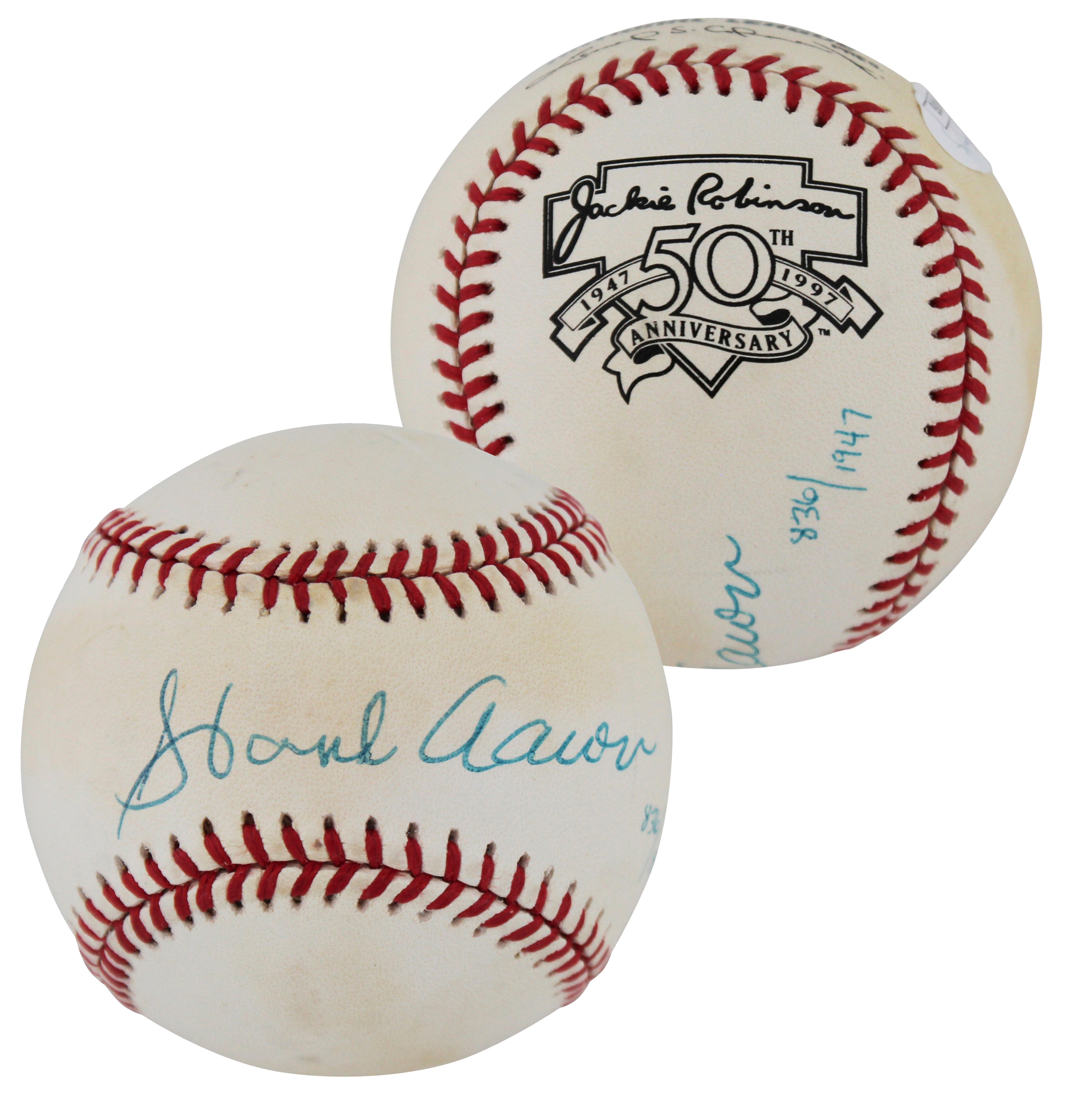 Braves Hank Aaron Signed Jackie Robinson 50th Logo Onl Baseball LE #836/1947 JSA