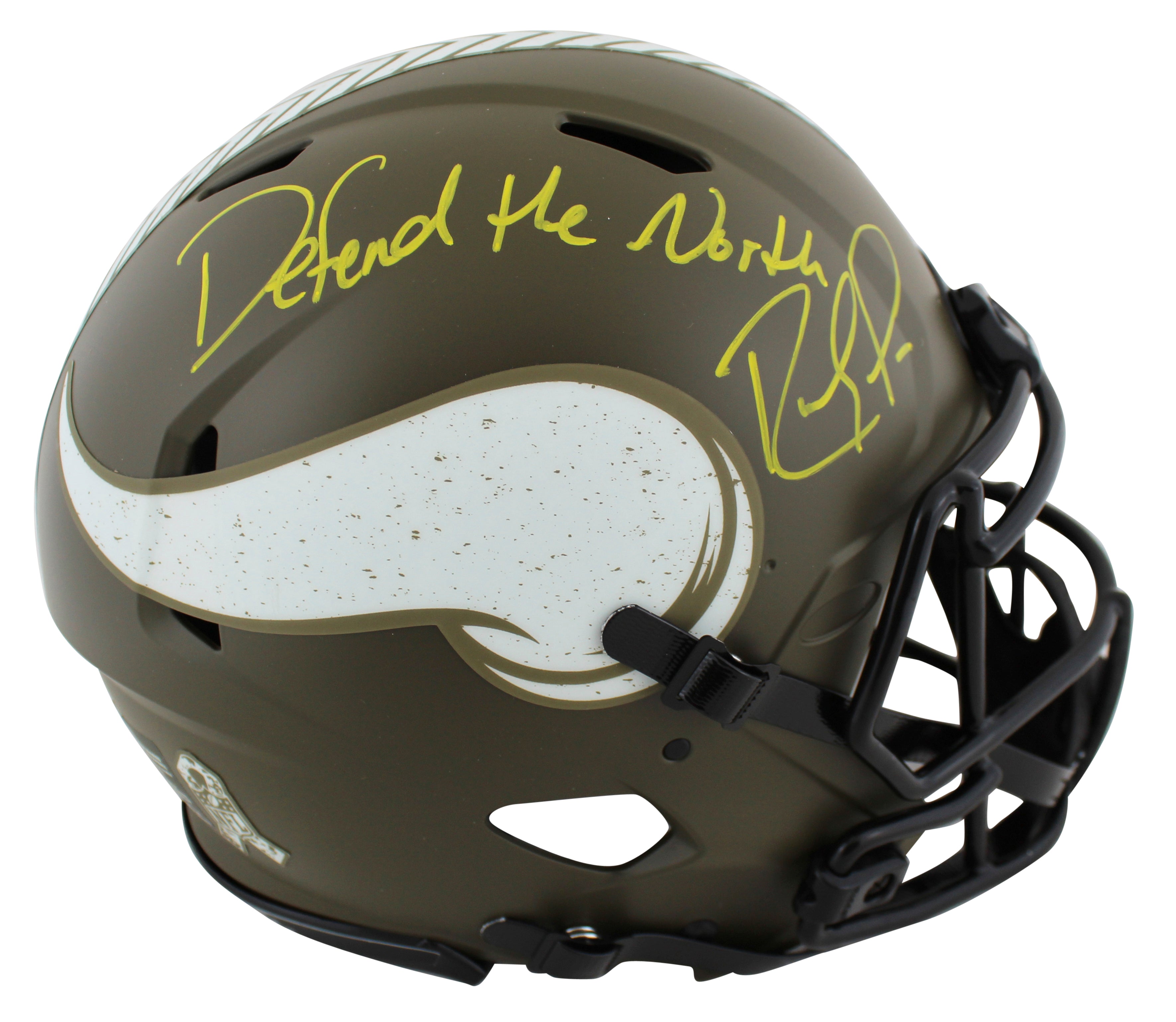 Vikings Randy Moss "DTN" Signed Salute To Service F/S Speed Proline Helmet BAS W