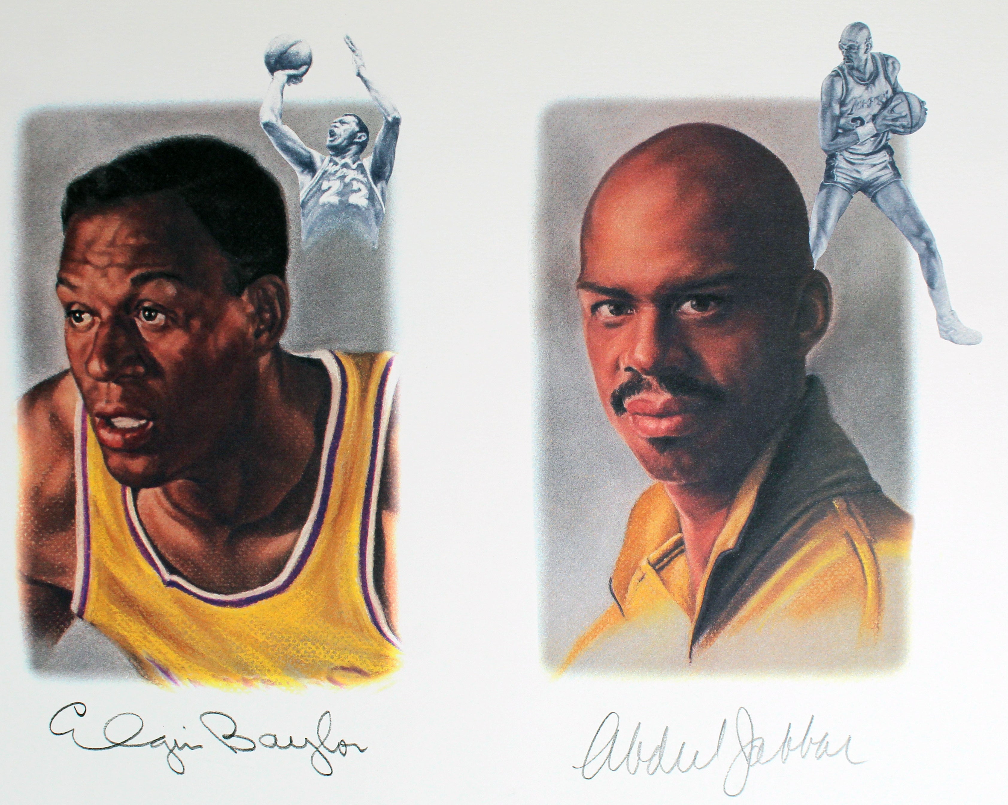 Lakers Legends (5) Chamberlain, Jabbar, Johnson Signed 22x39 Lithograph BAS