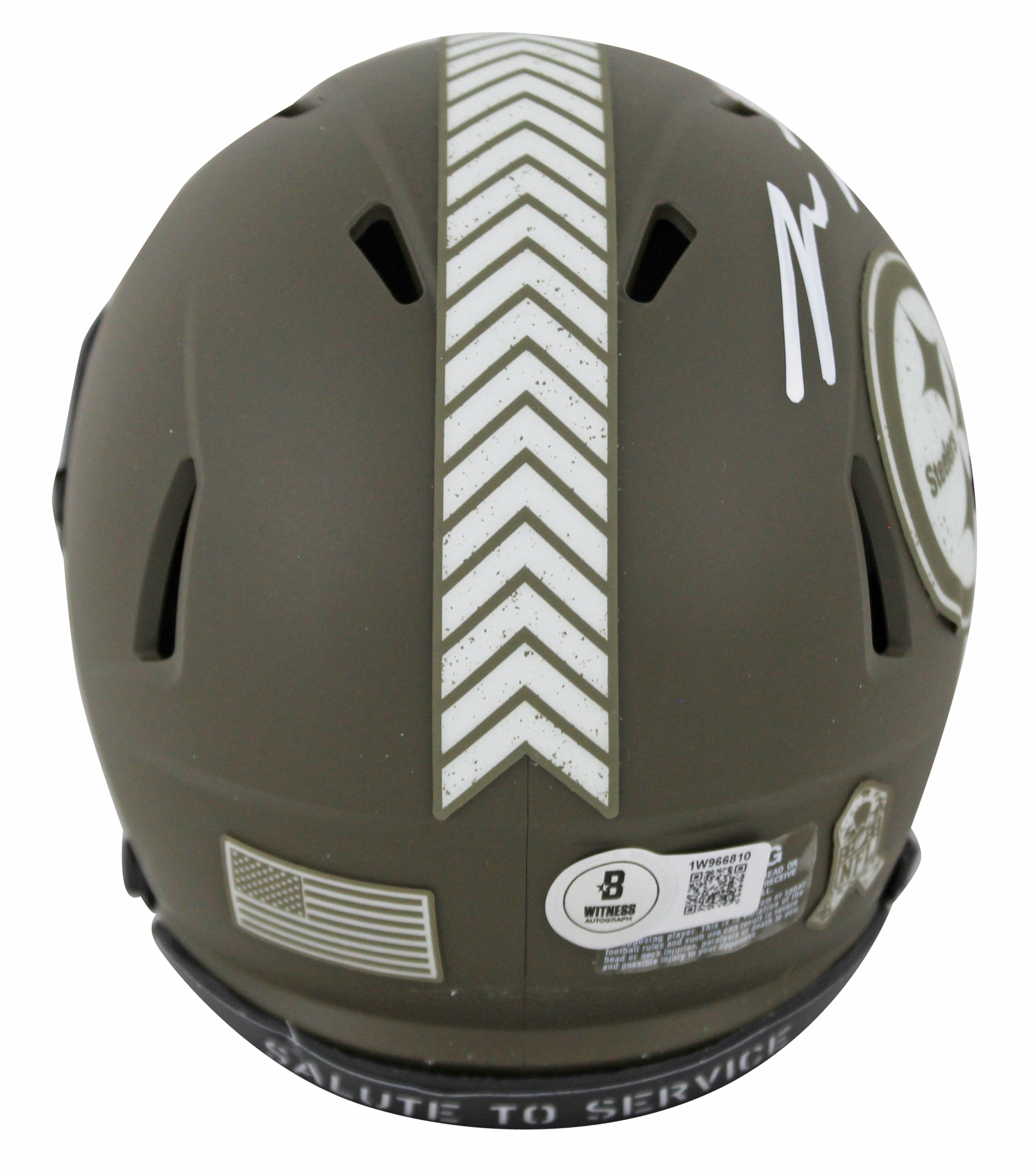 Steelers Pat Freiermuth Signed Salute To Service Speed Mini Helmet w/ Case BAS W