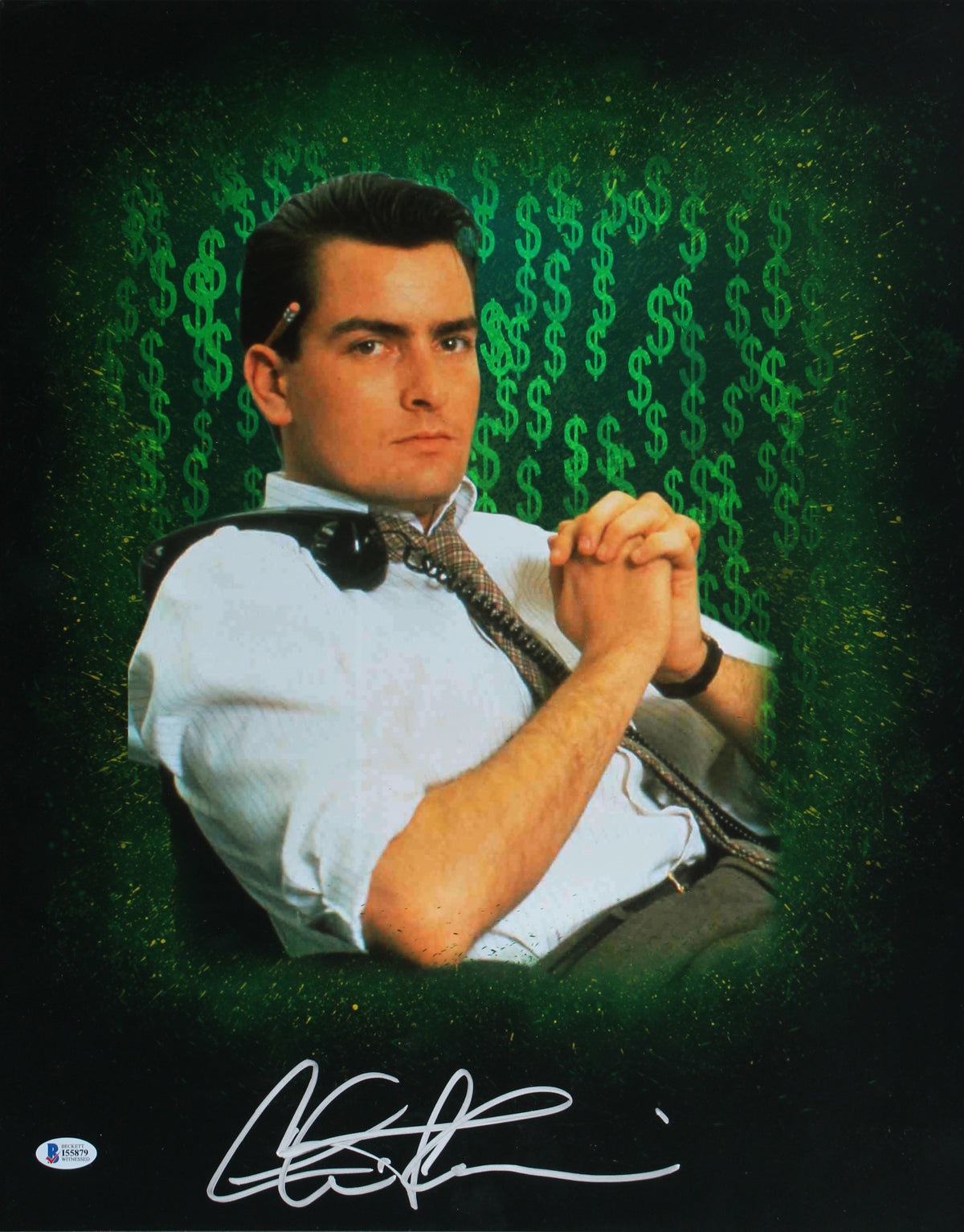 Charlie Sheen Wall Street Authentic Signed 16x20 Photo BAS Witnessed #I55879
