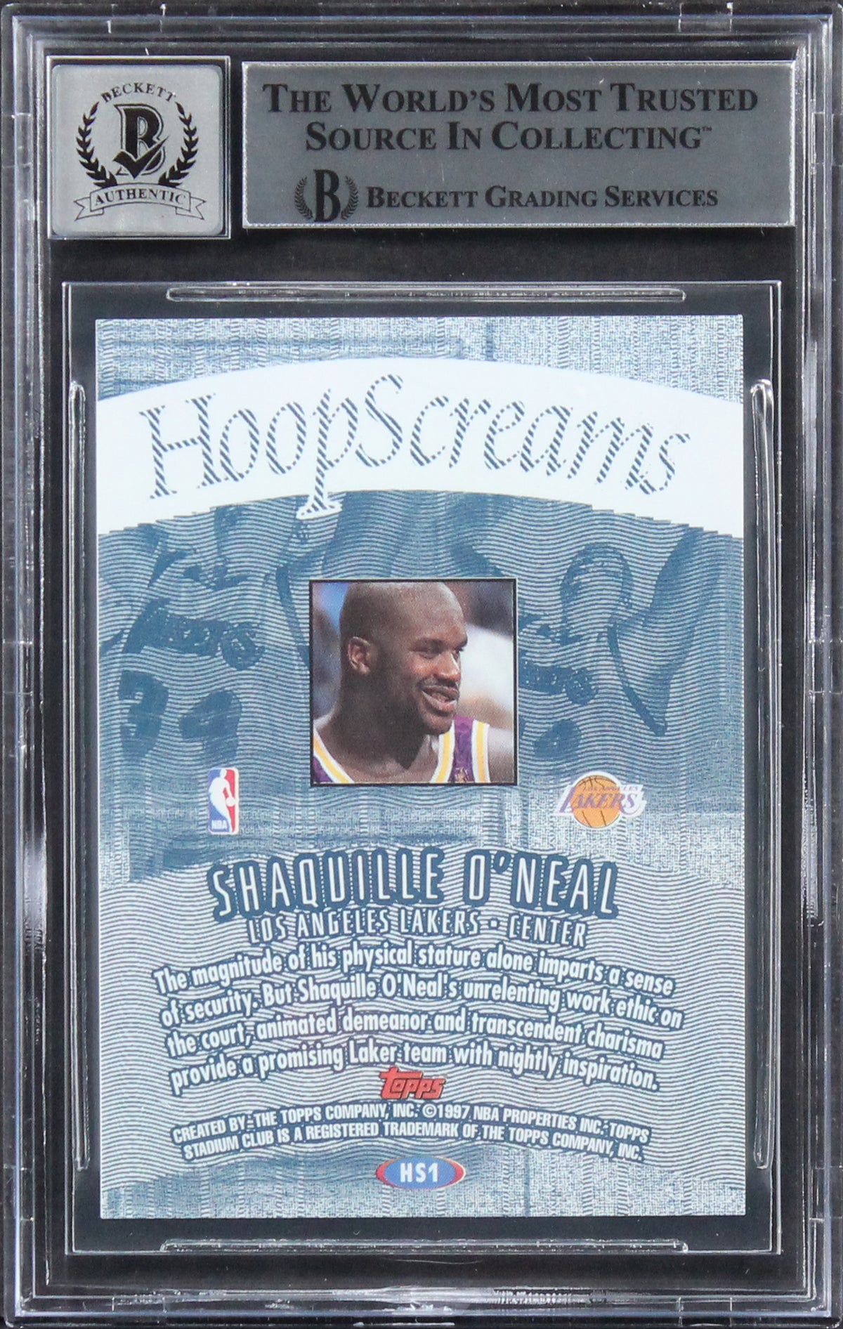 Shaquille O'Neal Signed 1997 Stadium Club Hoop Screams HS1 Card Auto 10 BAS Slab