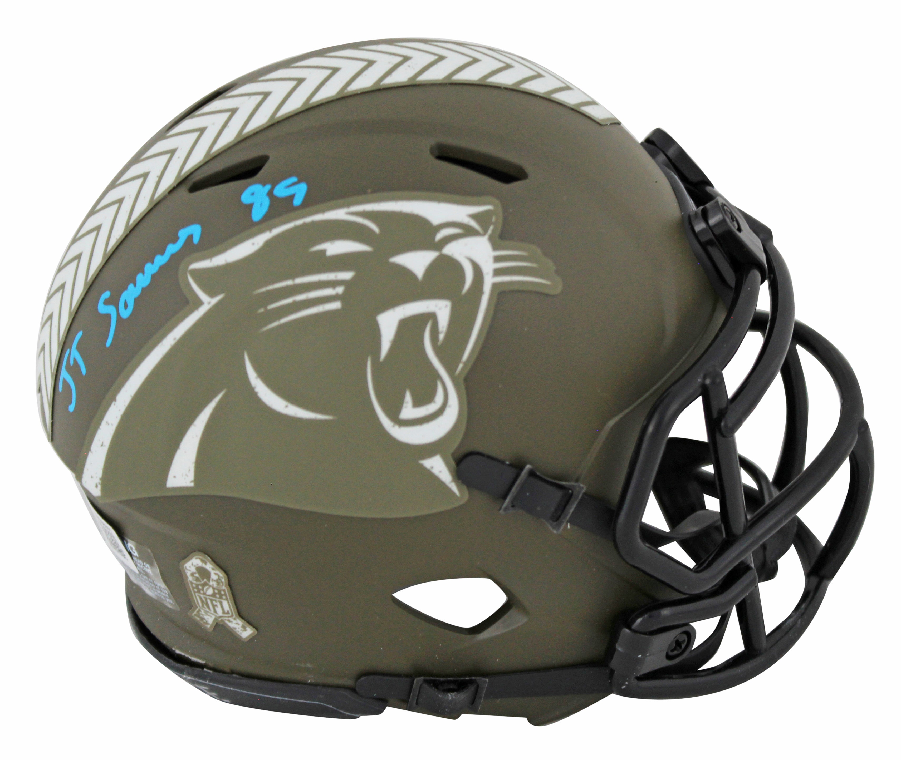 Panthers Ja'Tavion Sanders Signed STS Speed Mini Helmet w/ Case BAS Witnessed