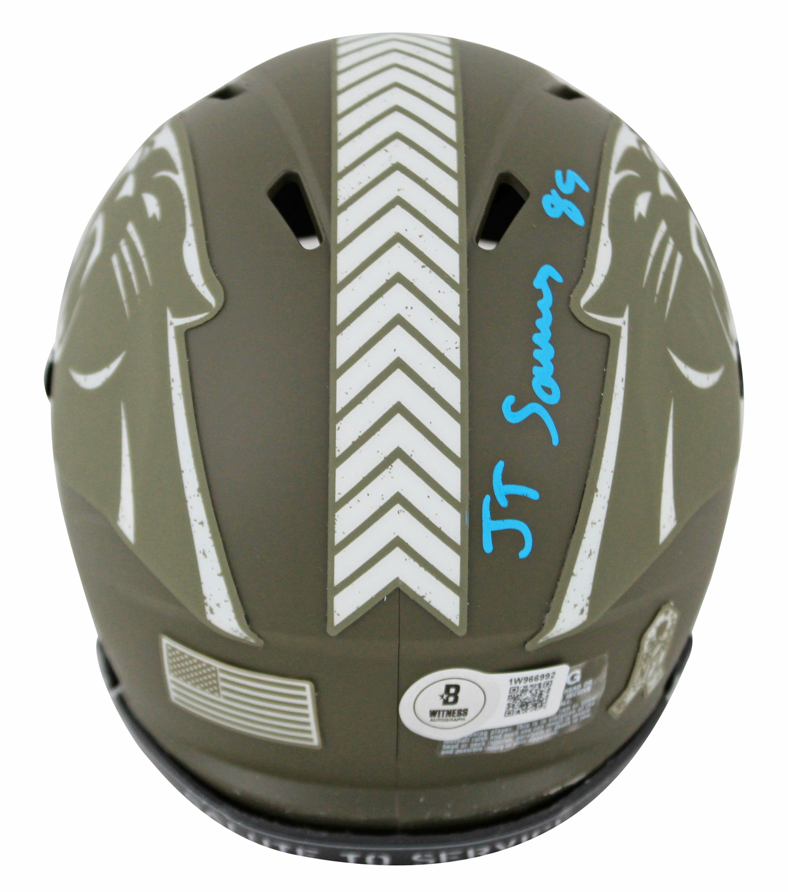 Panthers Ja'Tavion Sanders Signed STS Speed Mini Helmet w/ Case BAS Witnessed