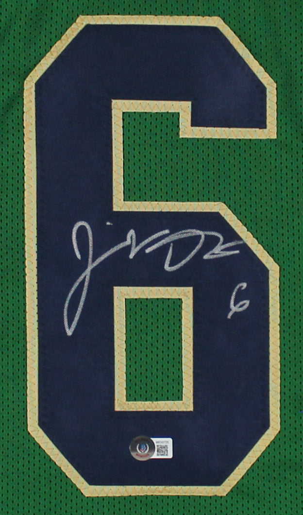 ND Jeremiah Owusu-Koramoah Signed Green Pro Style Jersey w/ Silver Sig BAS Wit