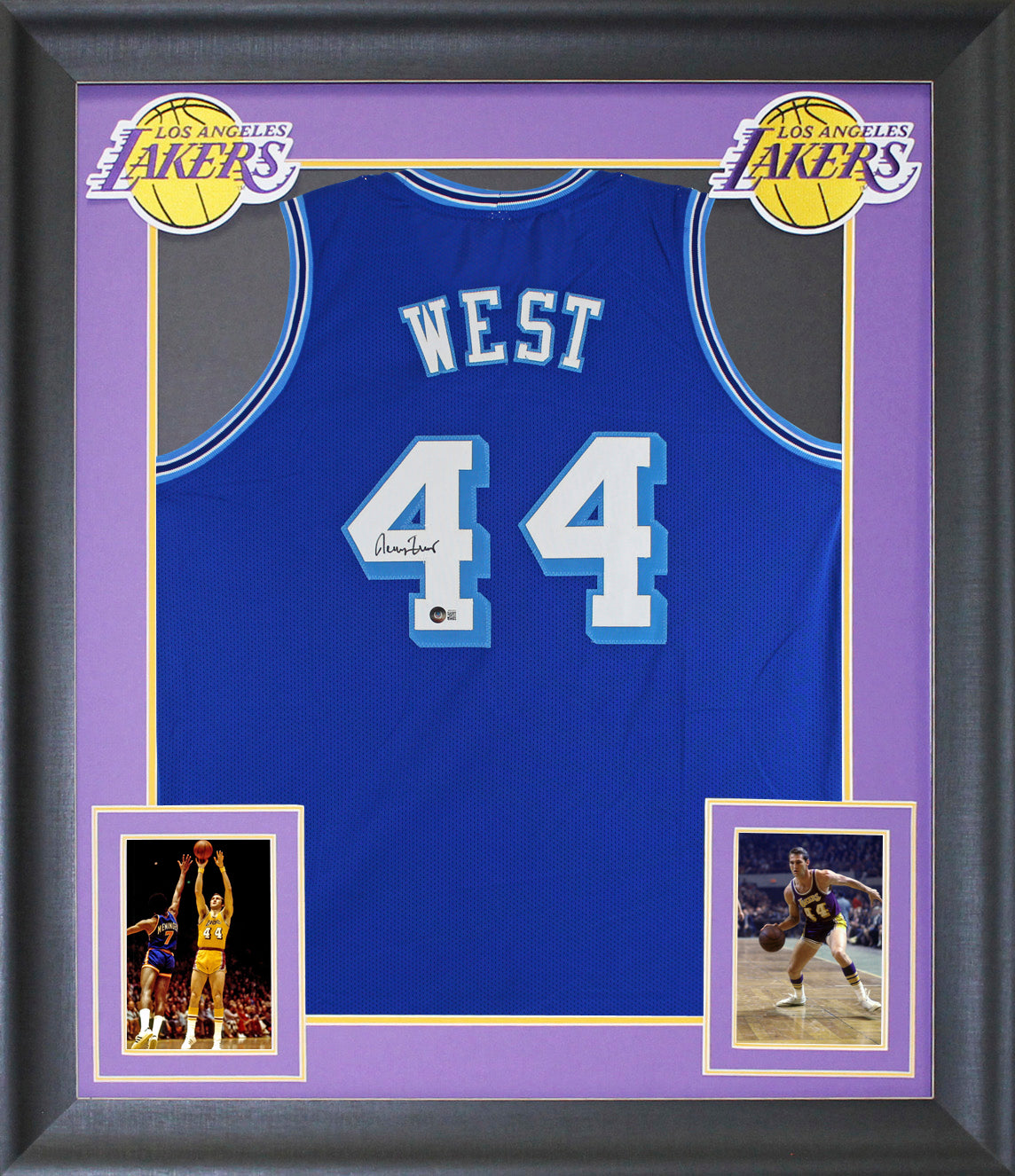 Jerry West Authentic Signed Blue Throwback Pro Style Framed Jersey BAS Witnessed