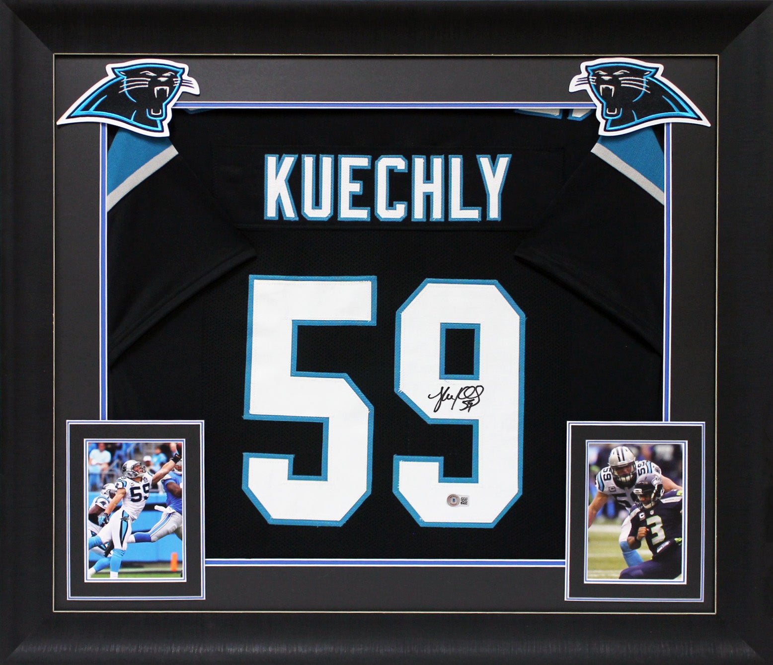 Luke Kuechly Authentic Signed Black Pro Style Framed Jersey Autographed BAS Wit