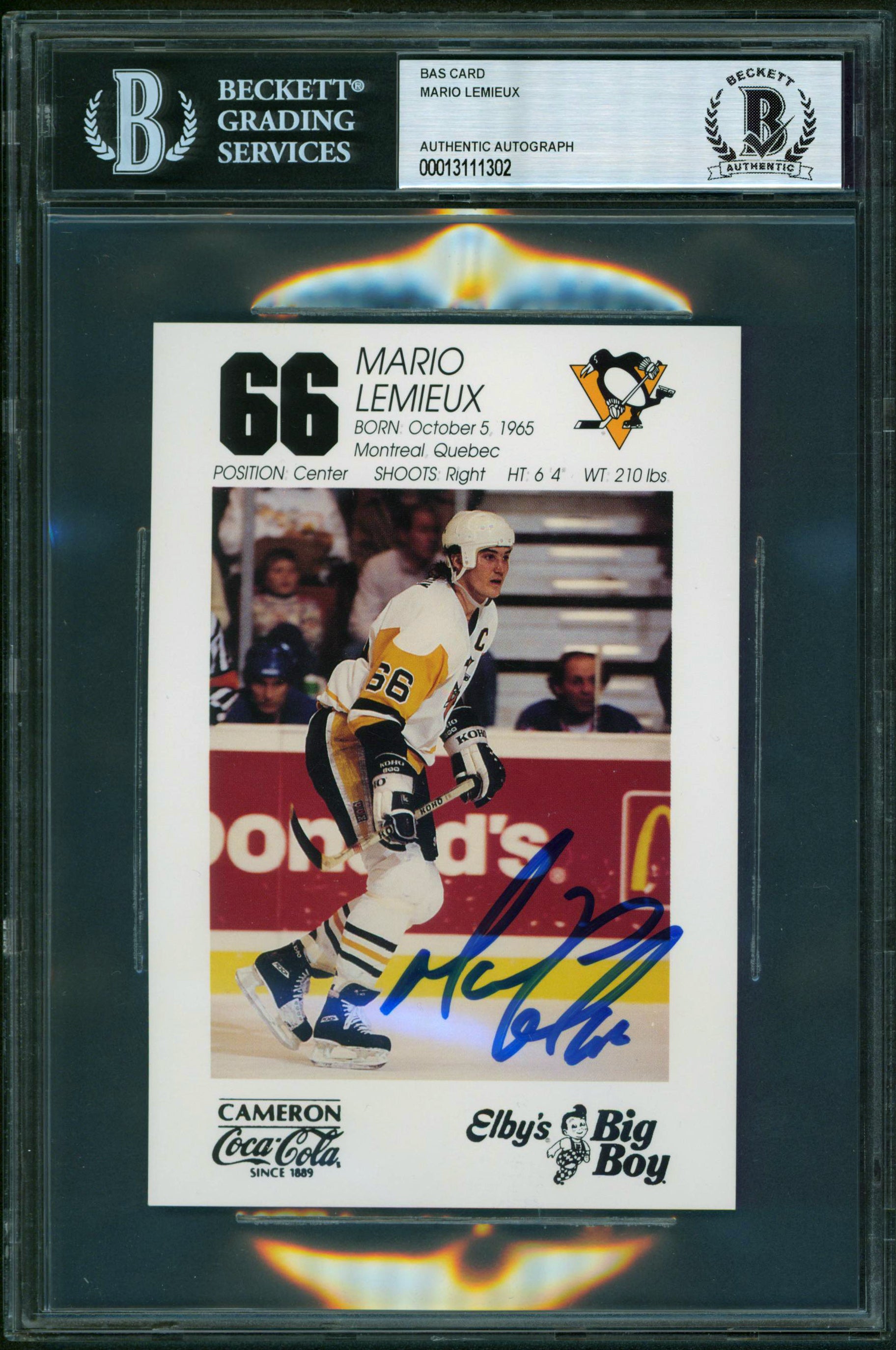 Penguins Mario Lemieux Authentic Signed 4x6 Photo Autographed BAS Slab
