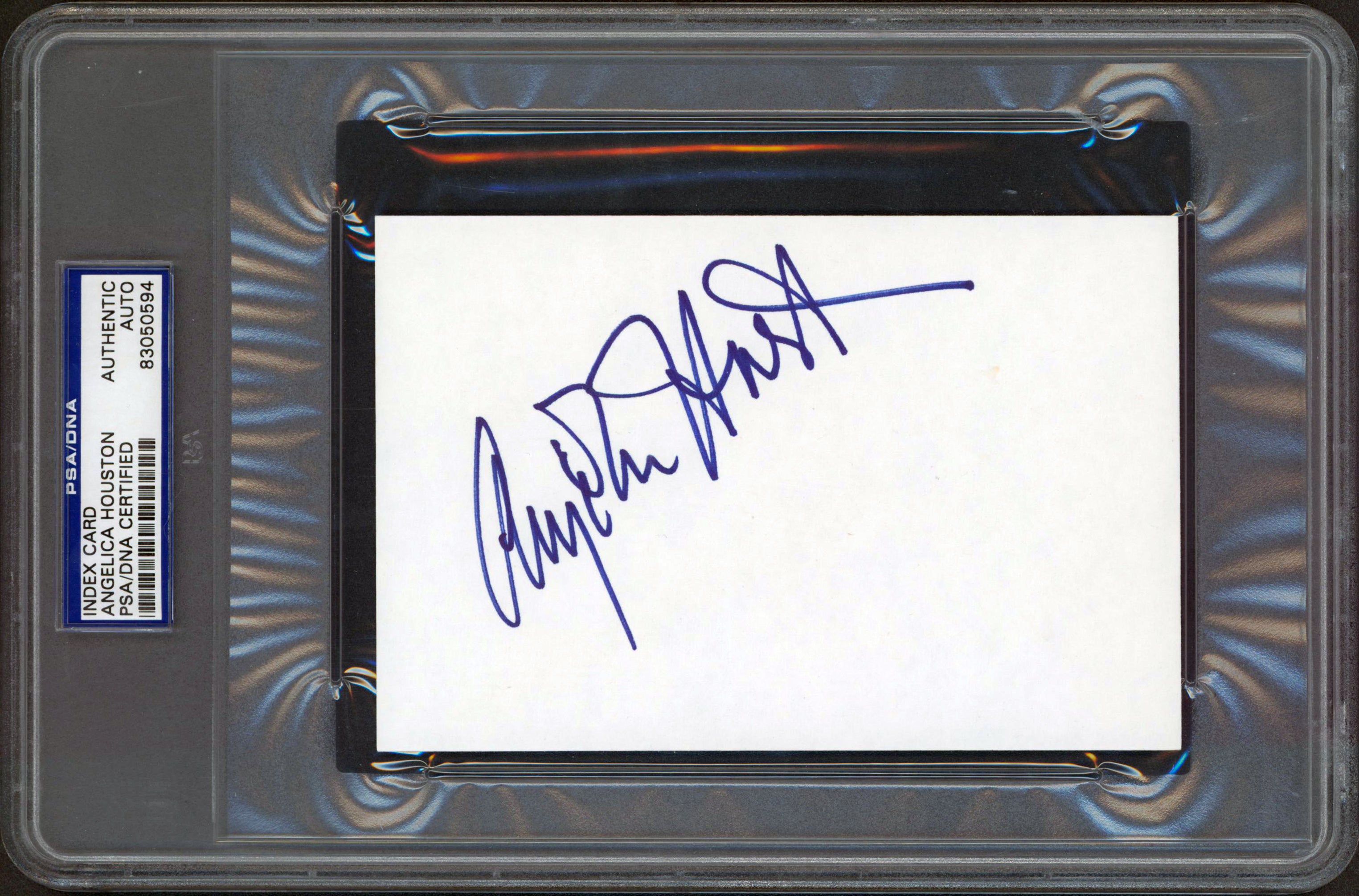 The Addams Family Anjelica Huston Authentic Signed 4x6 Index Card BAS Slabbed