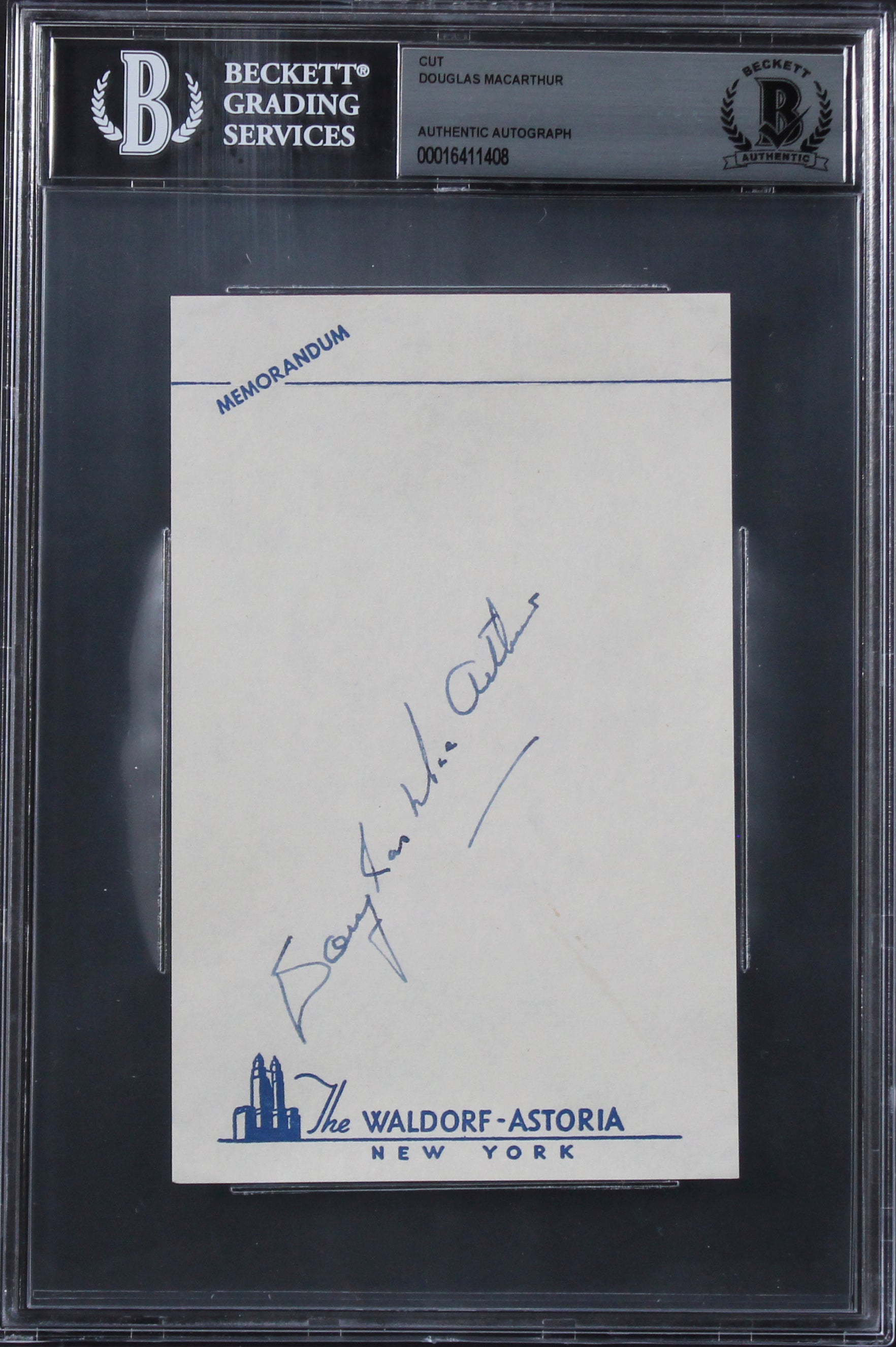 Douglas MacArthur Authentic Signed 3.75x6 Cut Signature BAS Slabbed