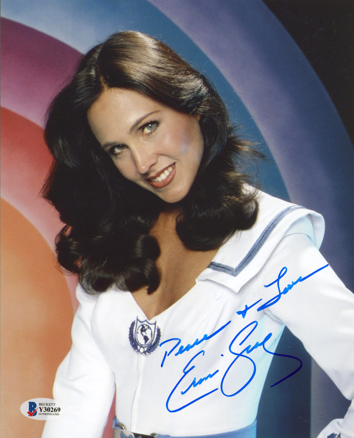 Erin Gray Buck Rogers "Peace & Love" Authentic Signed 8x10 Photo BAS #Y30269