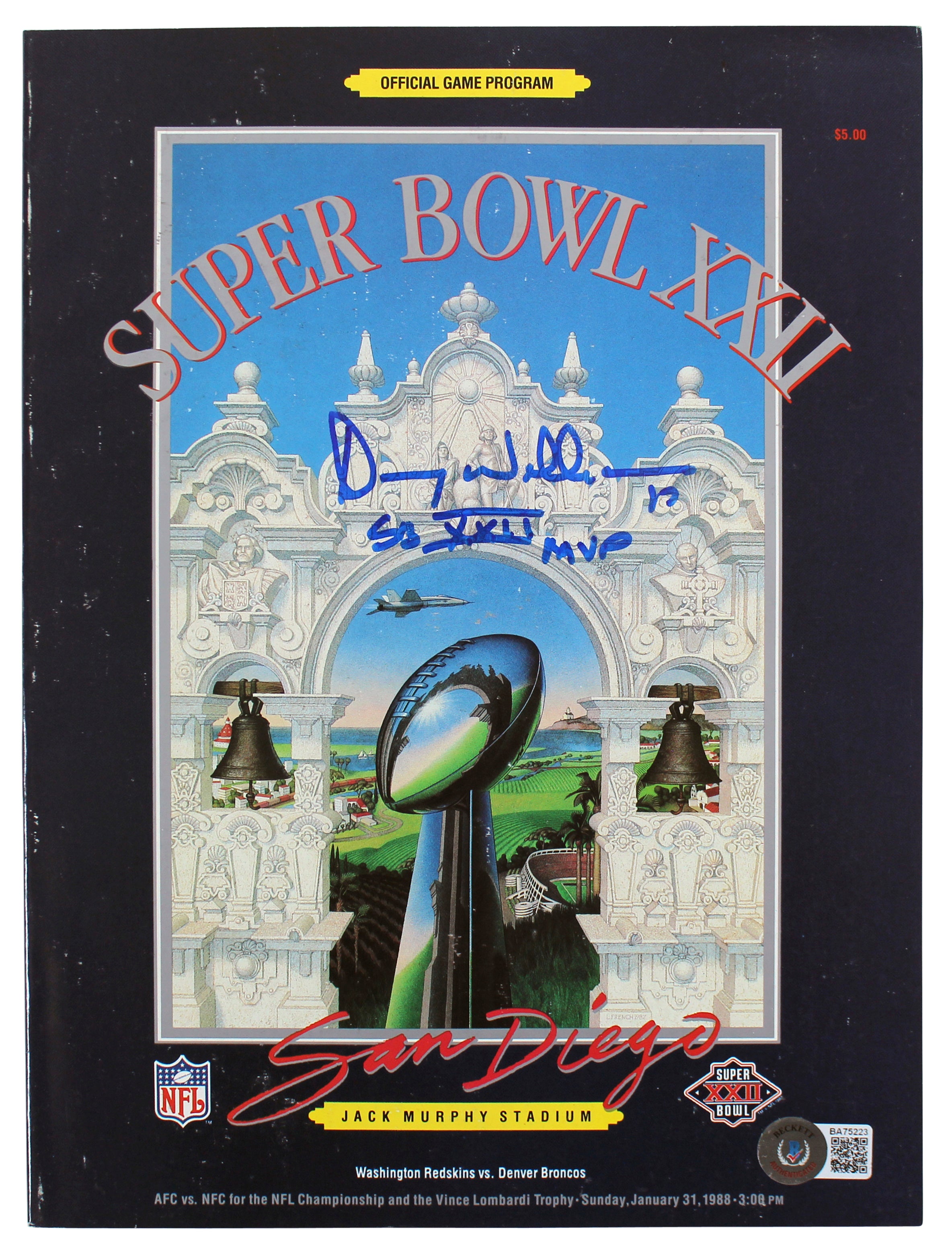 WFT Doug Williams "SB XXII MVP" Authentic Signed SB XXII Program BAS #BA75223