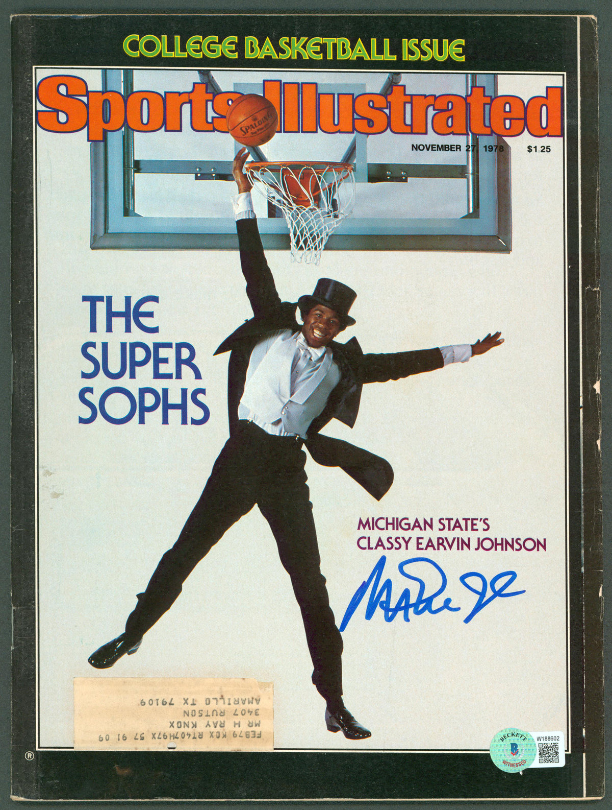 Lakers Magic Johnson Signed Nov. 1978 Sports Illustrated Magazine BAS #W188602