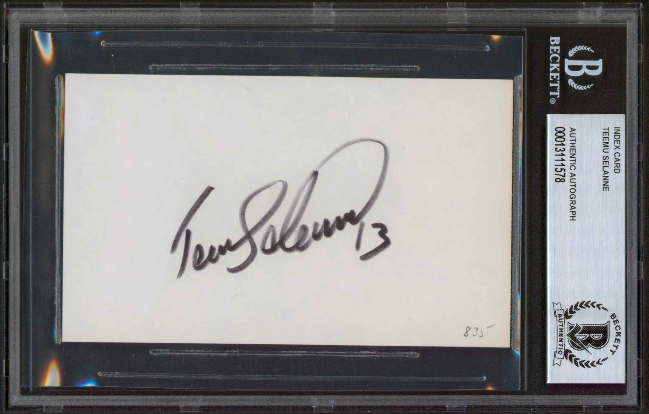 Ducks Teemu Selanne Authentic Signed 3x5 Index Card Autographed BAS Slabbed