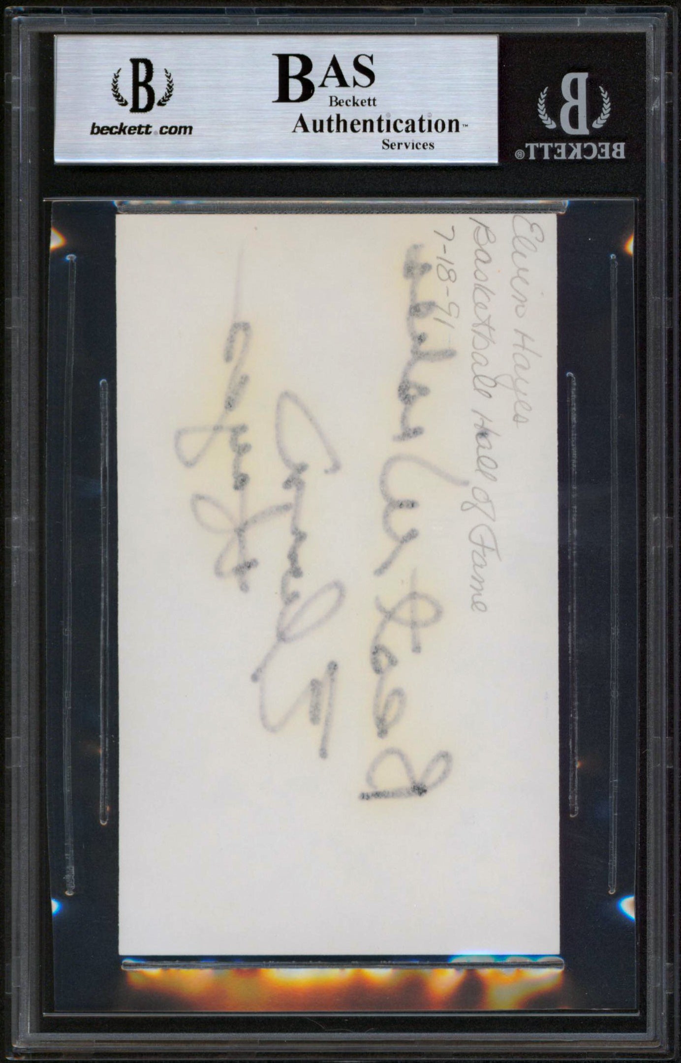 Bullets Elvin Hayes "Best Wishes" Authentic Signed 3x5 Index Card BAS Slabbed