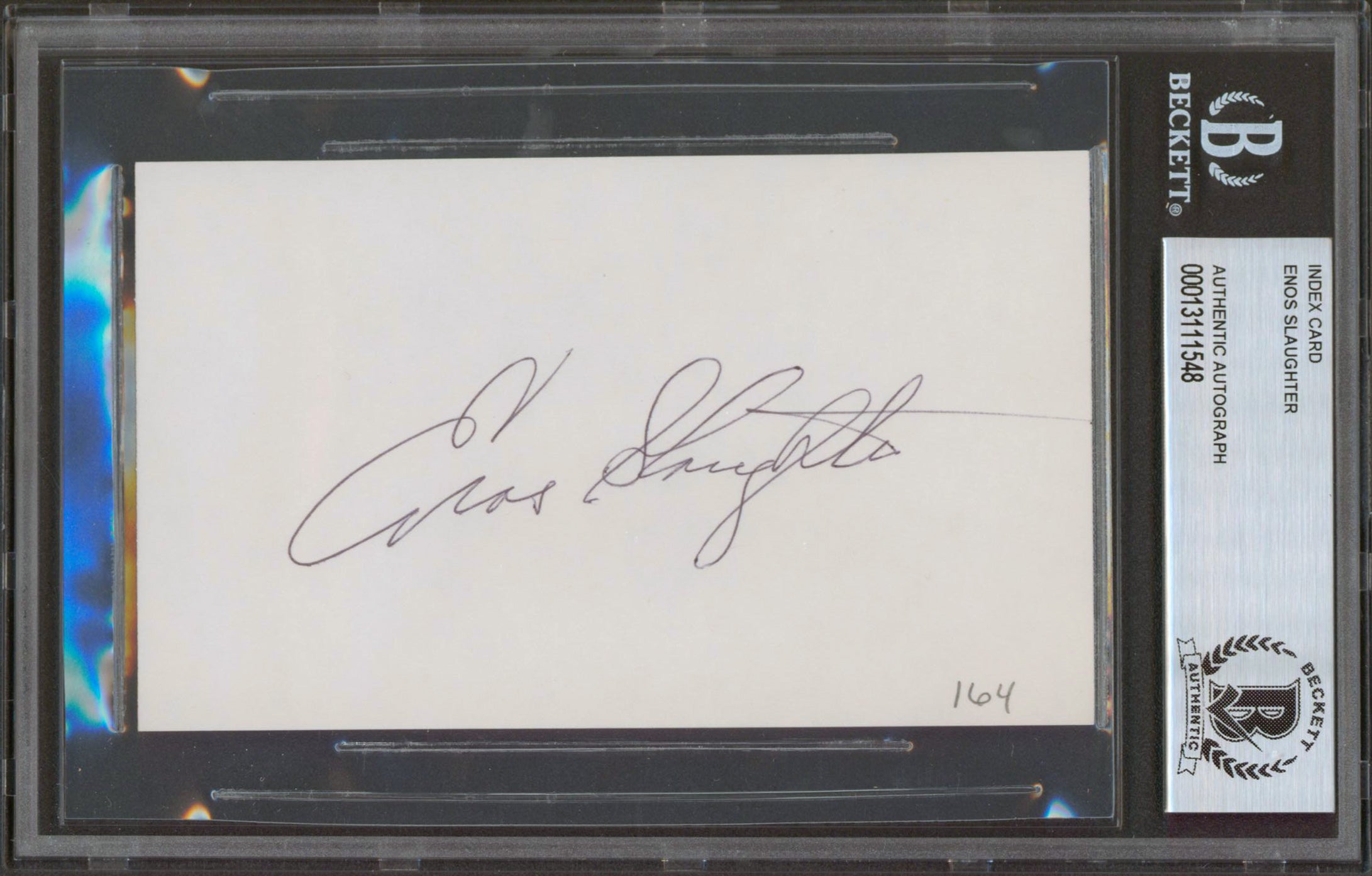 Cardinals Enos Slaughter Authentic Signed 3x5 Index Card Autographed BAS Slabbed