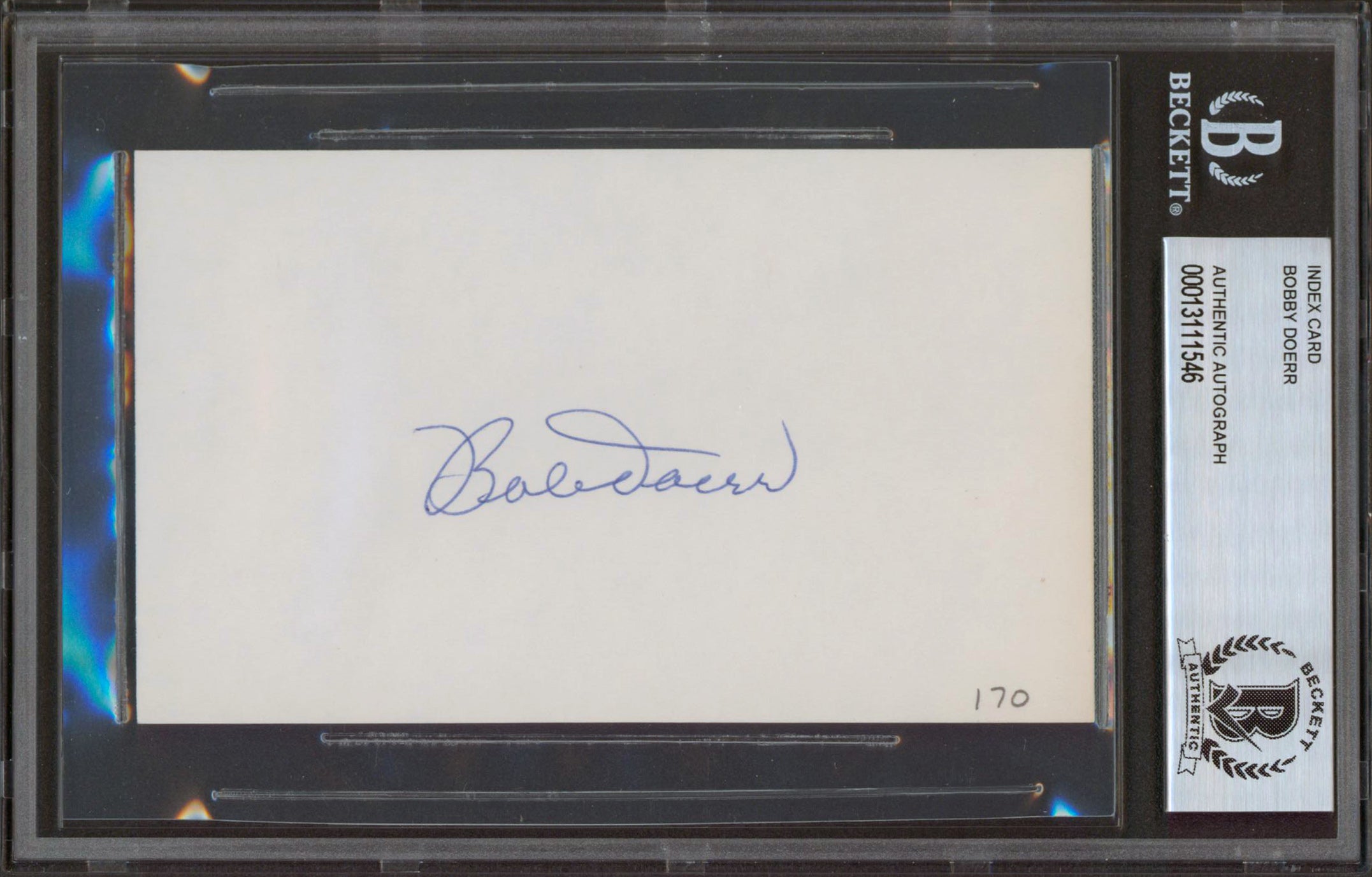 Red Sox Bobby Doerr Authentic Signed 3x5 Index Card Autographed BAS Slab