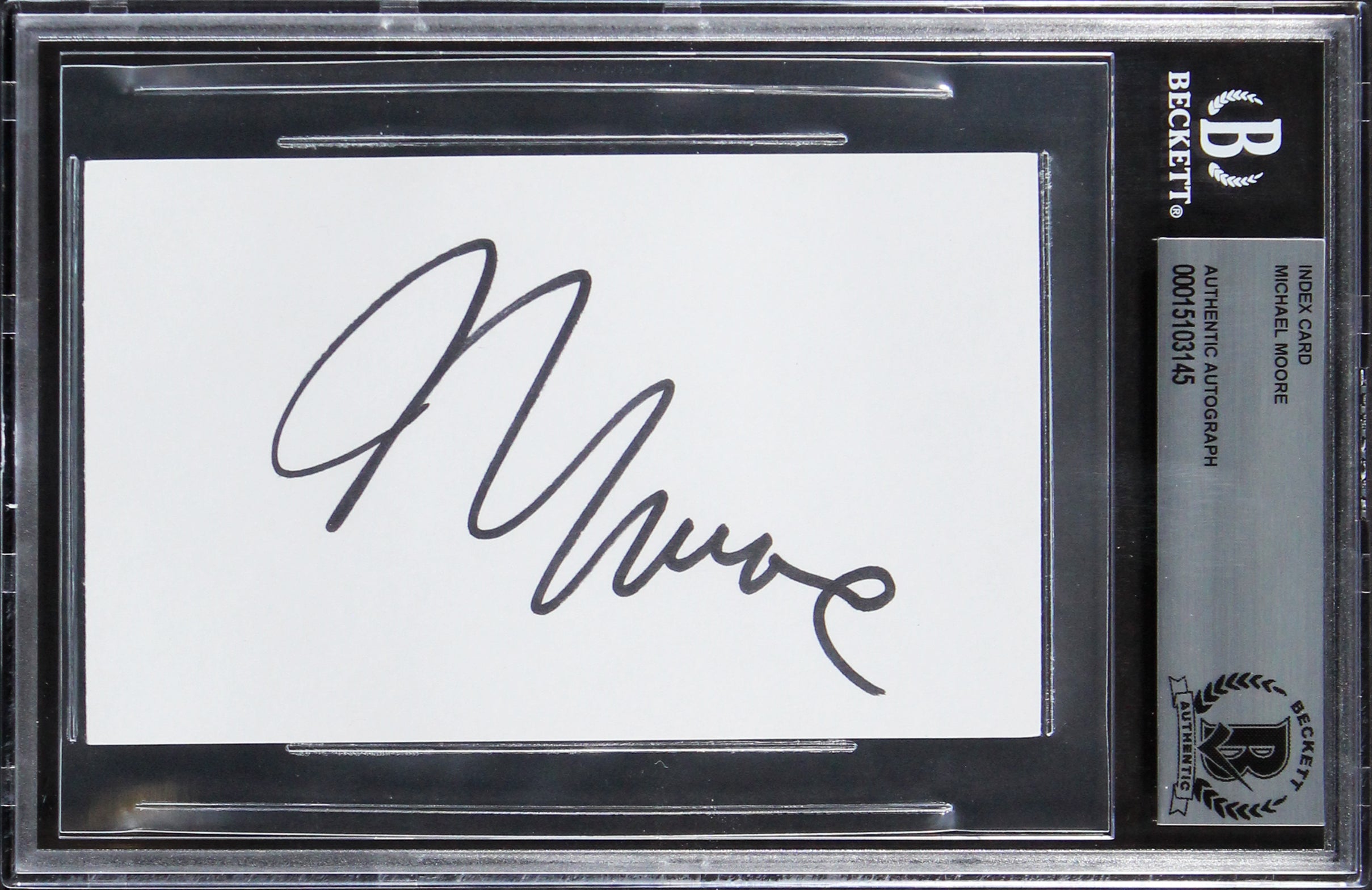 Michael Moore Fahrenheit 911 Authentic Signed 3x5 Index Card BAS Slabbed