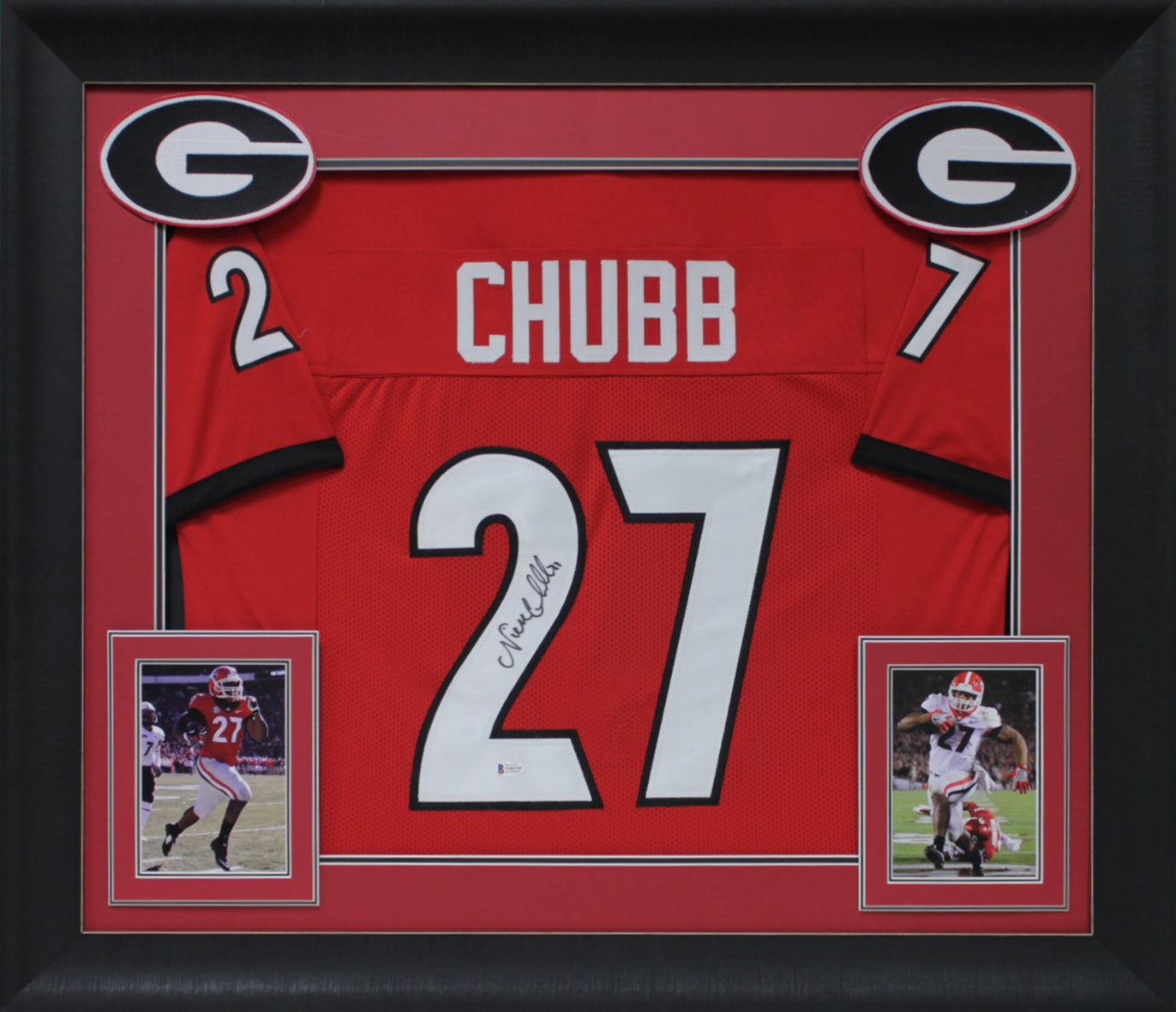Georgia Nick Chubb Authentic Signed Red Pro Style Framed Jersey BAS Witnessed