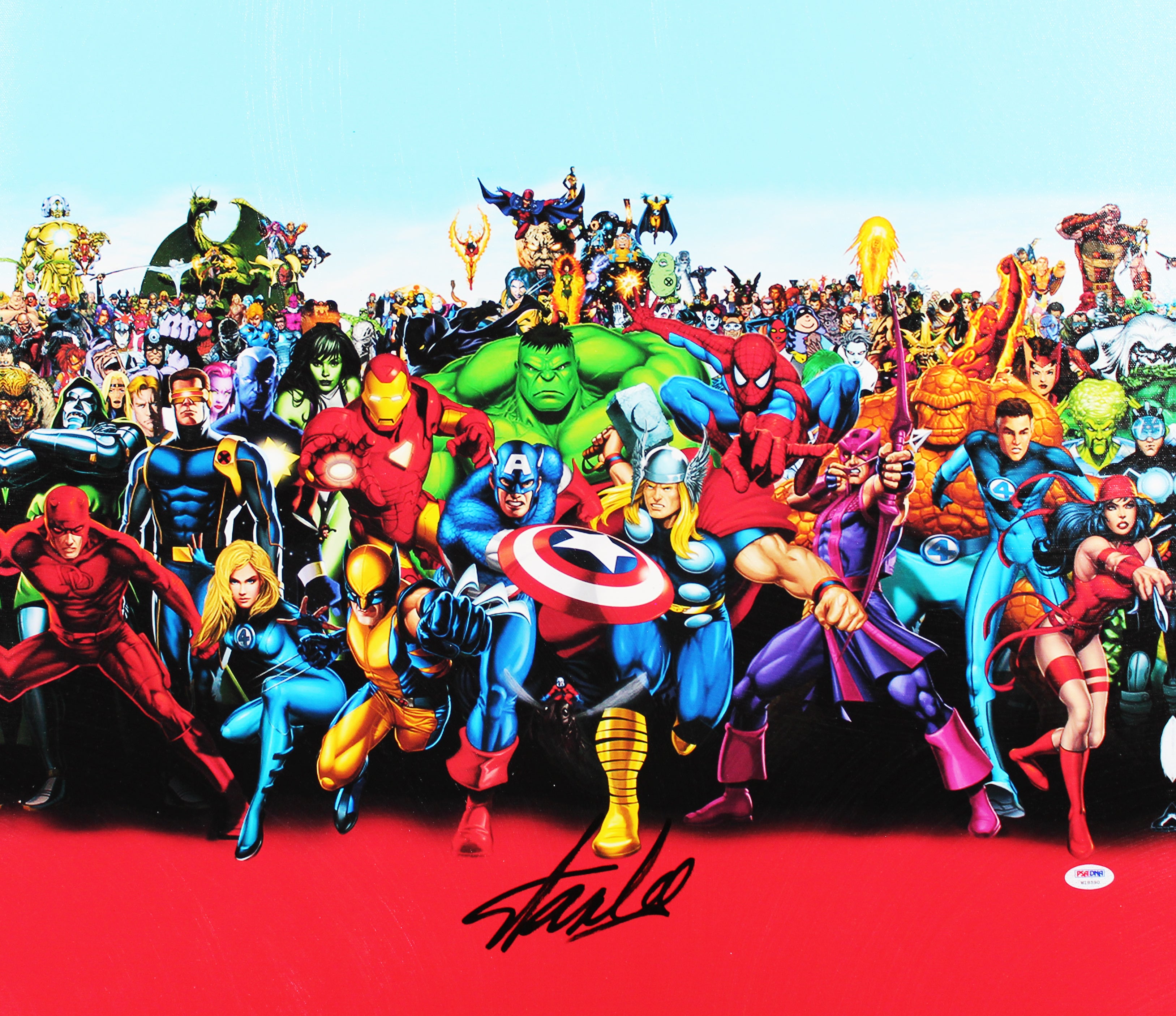 Stan Lee Marvel Authentic Signed 20x24 Marvel Cast Canvas PSA/DNA #W18590
