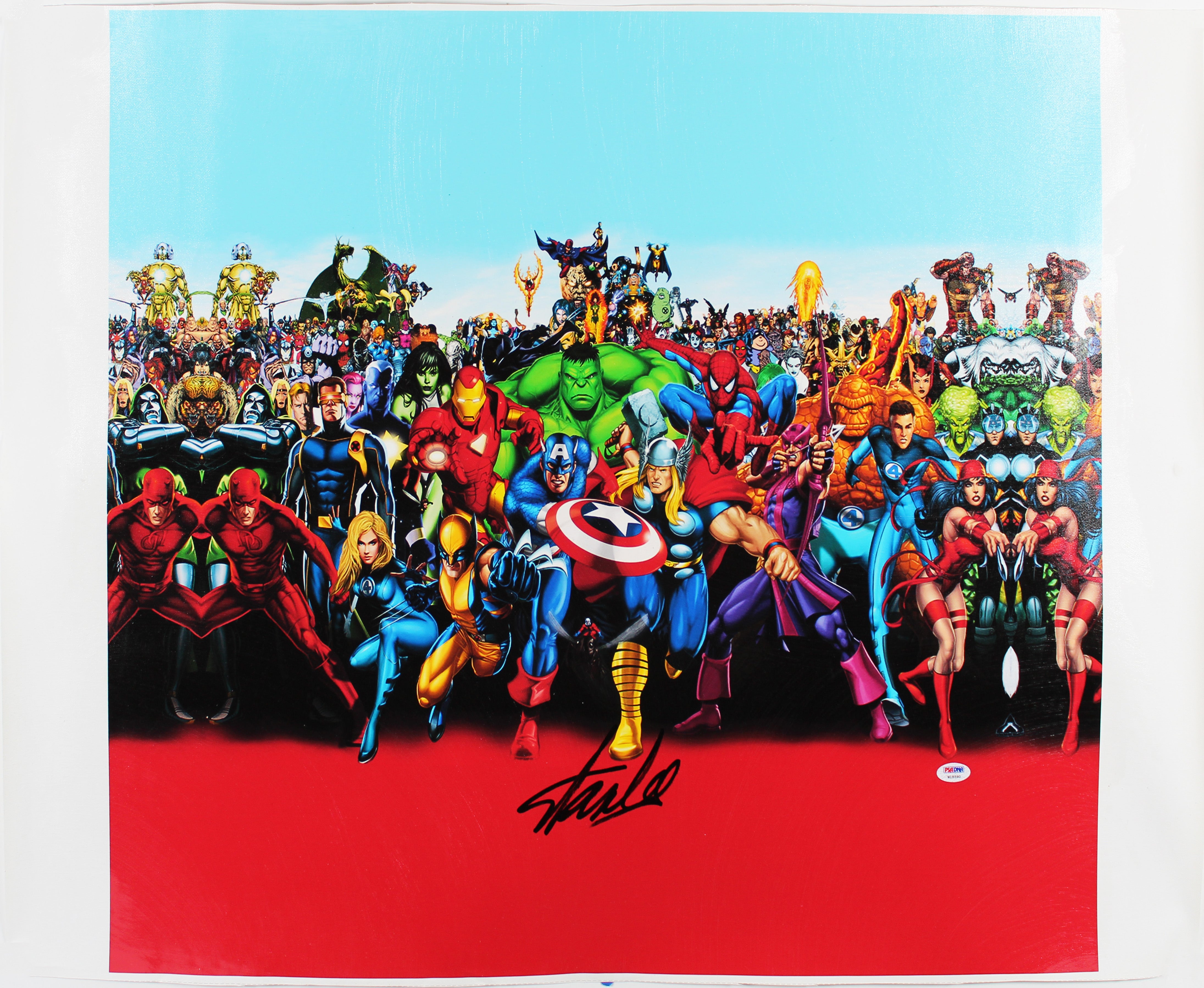 Stan Lee Marvel Authentic Signed 20x24 Marvel Cast Canvas PSA/DNA #W18590