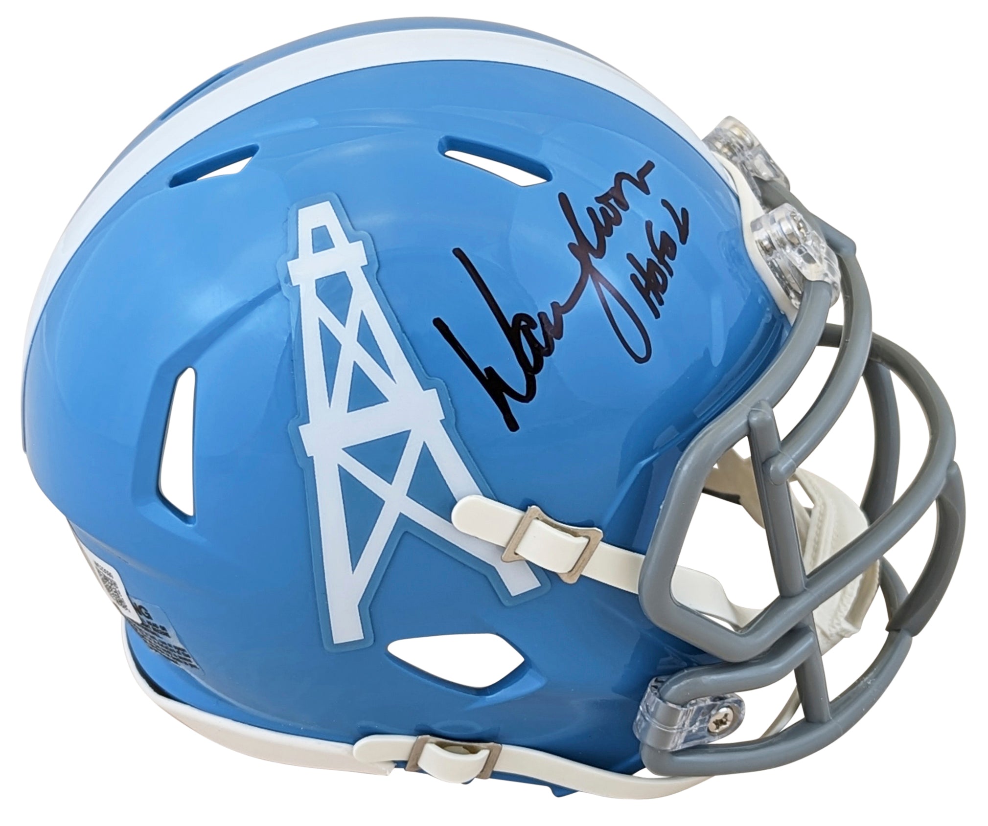 Oilers Warren Moon "HOF 06" Signed 60-62 TB Speed Mini Helmet BAS Witnessed