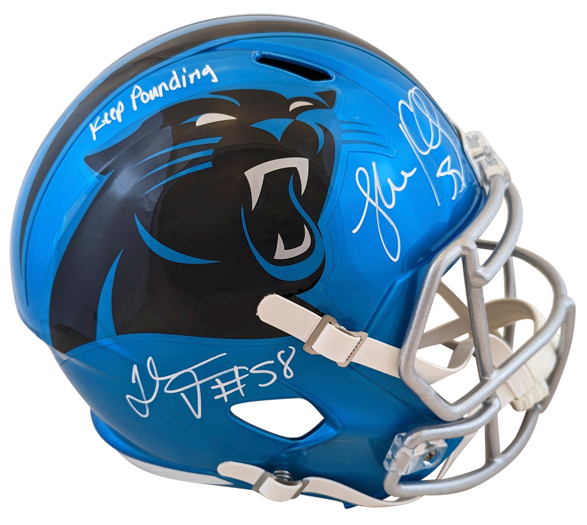 Panthers Luke Kuechly & Thomas Davis Signed Flash F/S Speed Rep Helmet BAS Wit