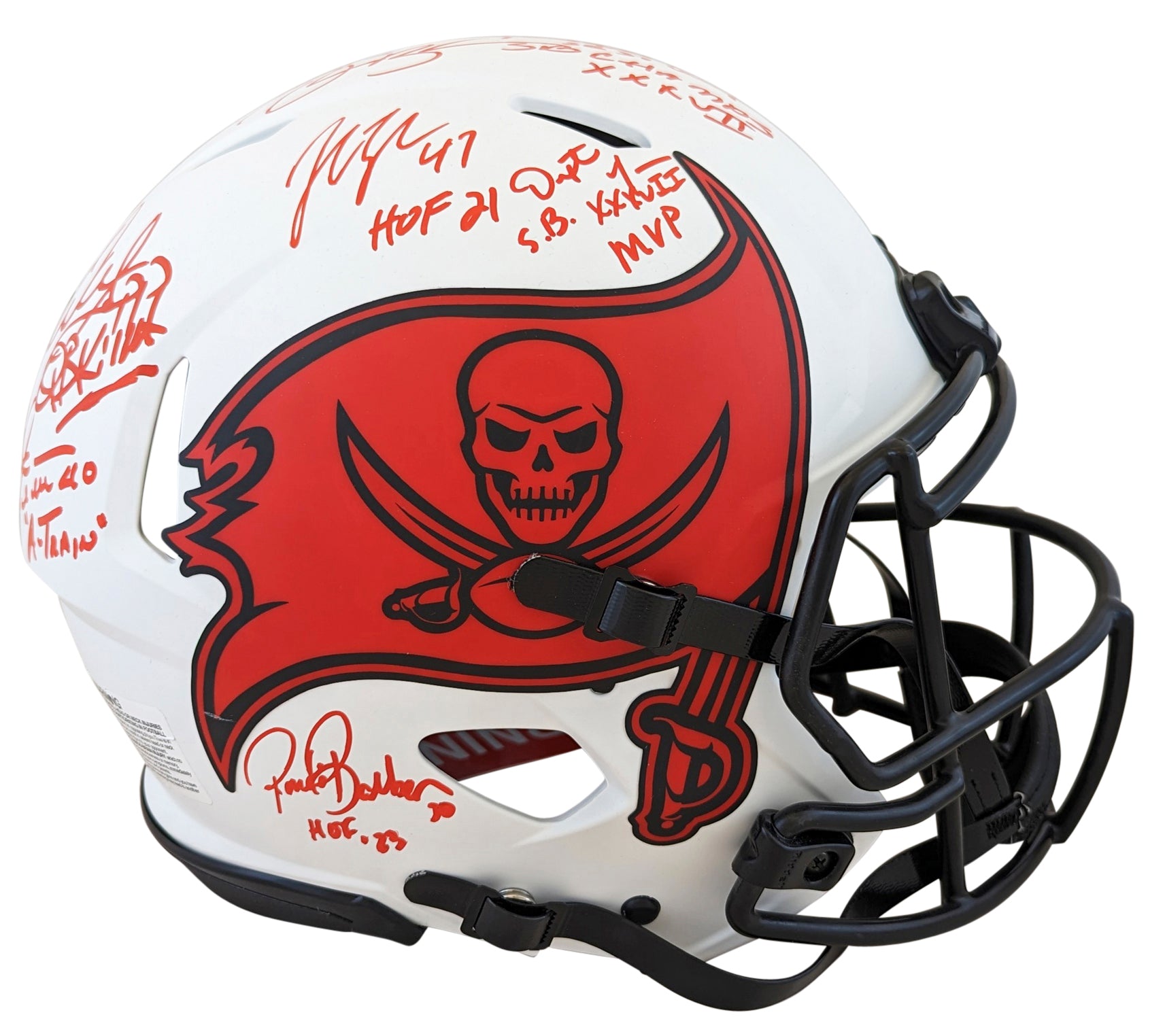 Bucs SB 37 (7) Sapp, Lynch, Alstott Signed Lunar F/S Speed Proline Helmet BAS W