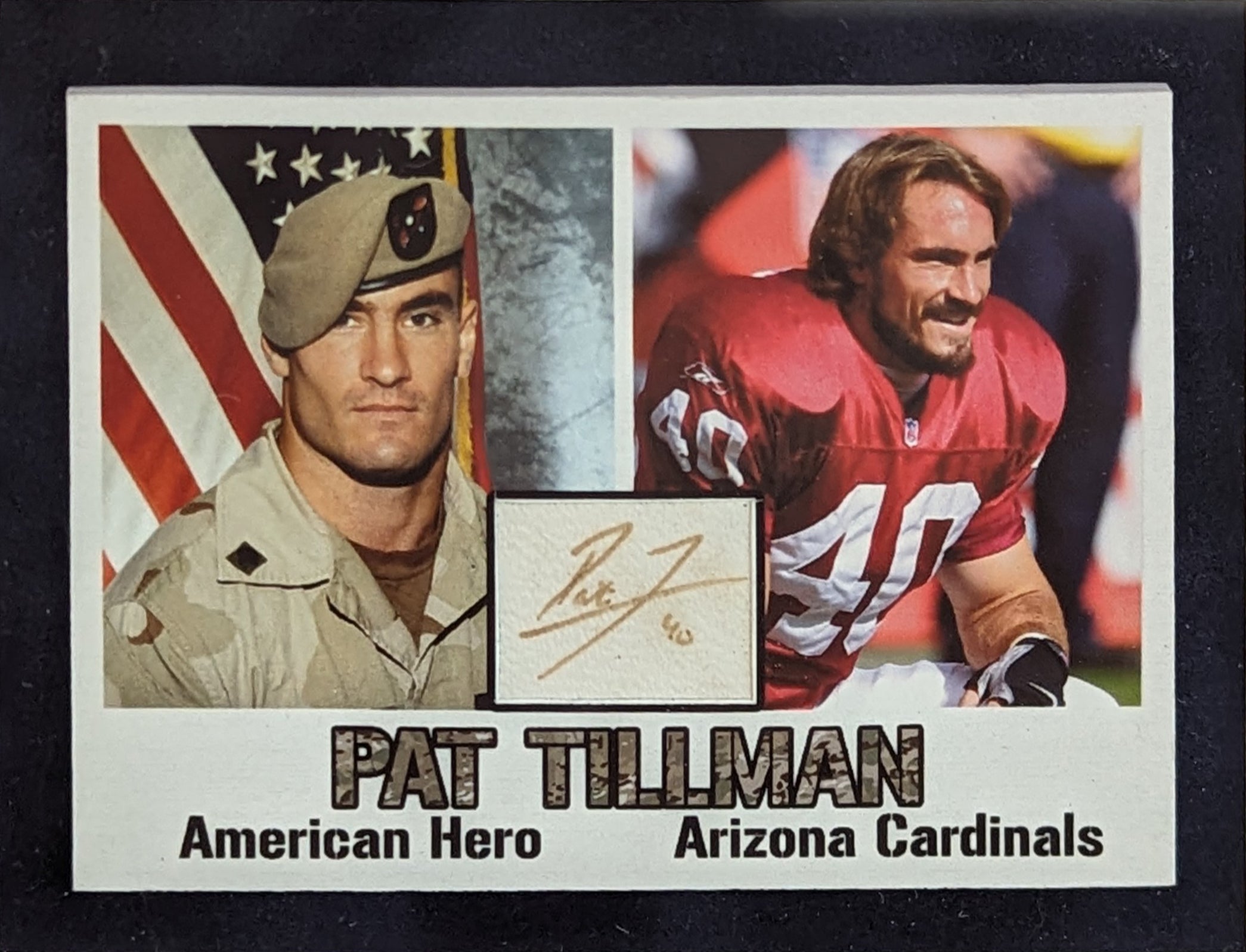 Cardinals Pat Tillman Authentic Signed 2.5x3.5 Custom Card Framed Display JSA