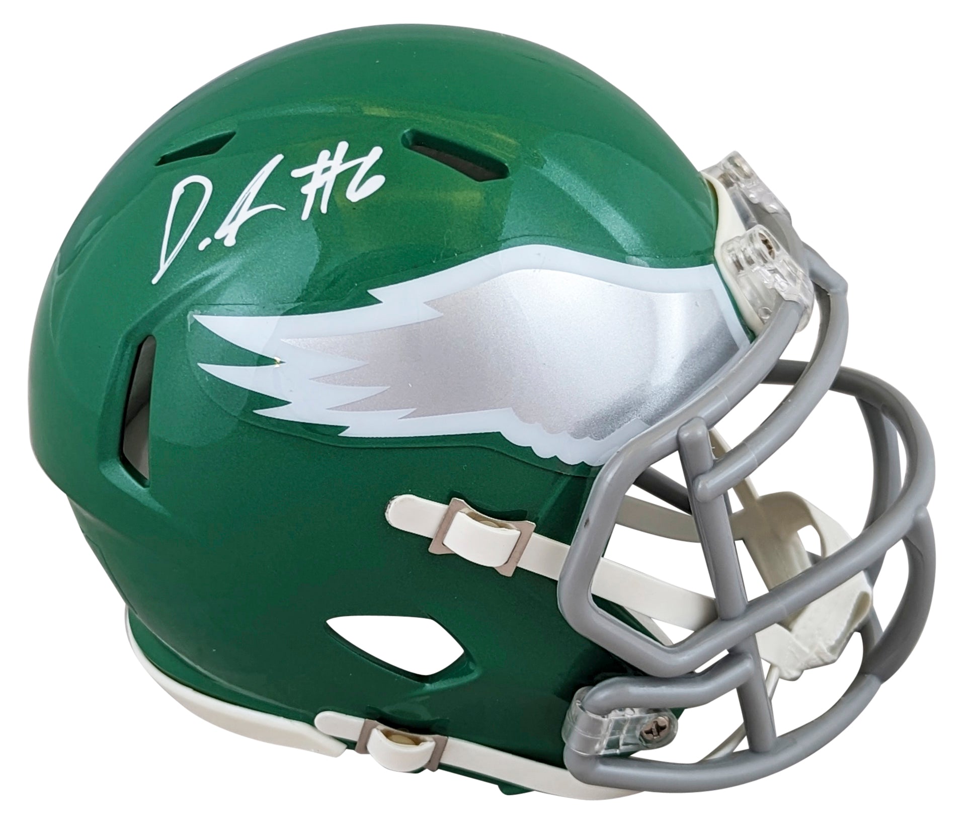 Eagles DeVonta Smith Signed 2023 On Field Alt Speed Mini Helmet W/ Case Fanatics