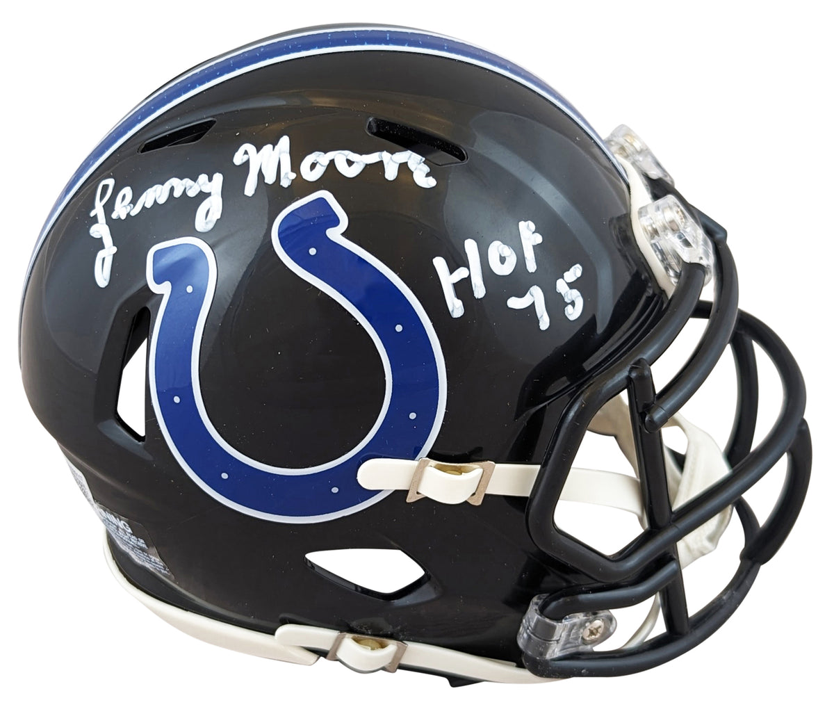 Colts Lenny Moore "HOF 75" Signed On-Field 2023 Speed Mini Helmet W/ Case BAS W