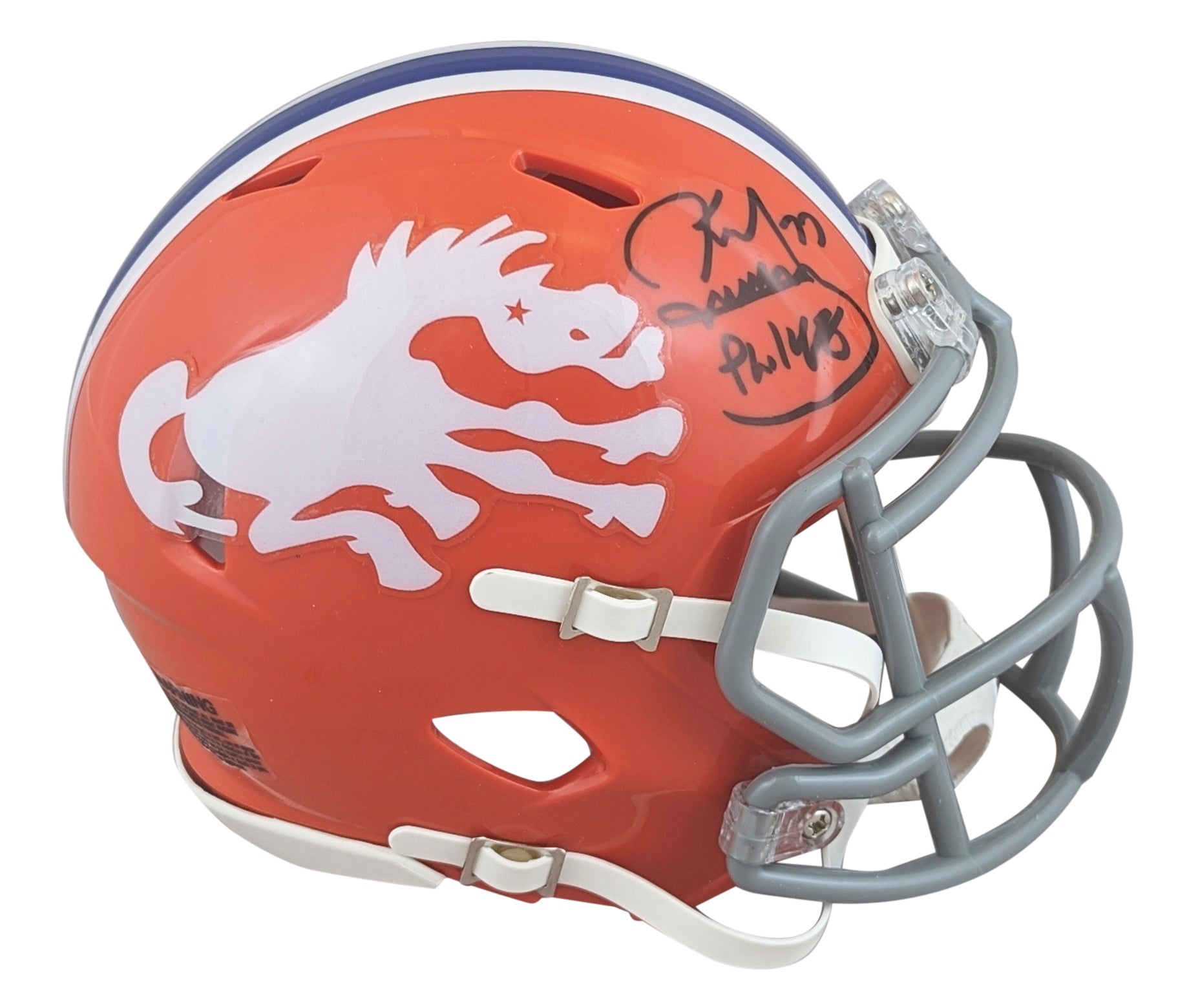 Broncos Karl Mecklenburg Authentic Signed 1966 TB Speed Mini Helmet BAS Witness