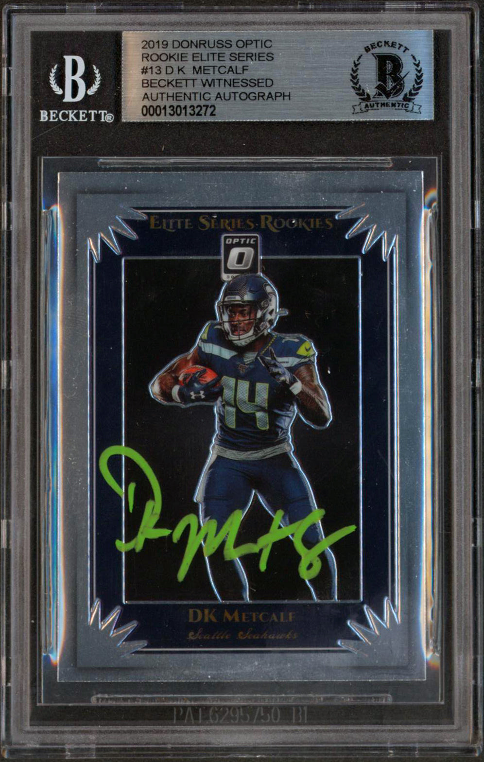 Seahawks DK Metcalf Signed 2019 Donruss Optic Rookie Elite Series 13 RC BAS Slab